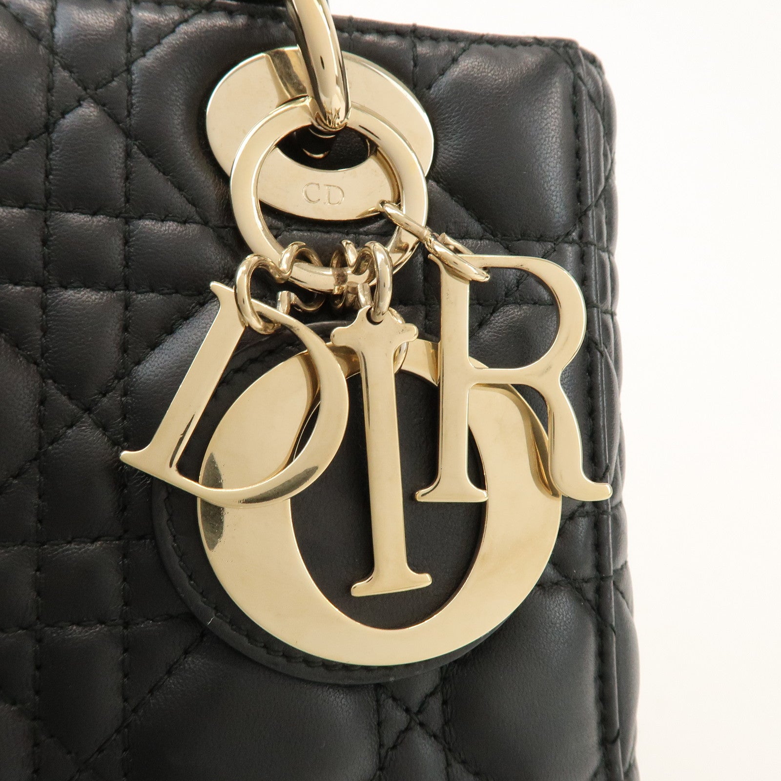 Christian Dior Lady Dior Cannage Lamb Skin 2Way Bag Hand Bag Black