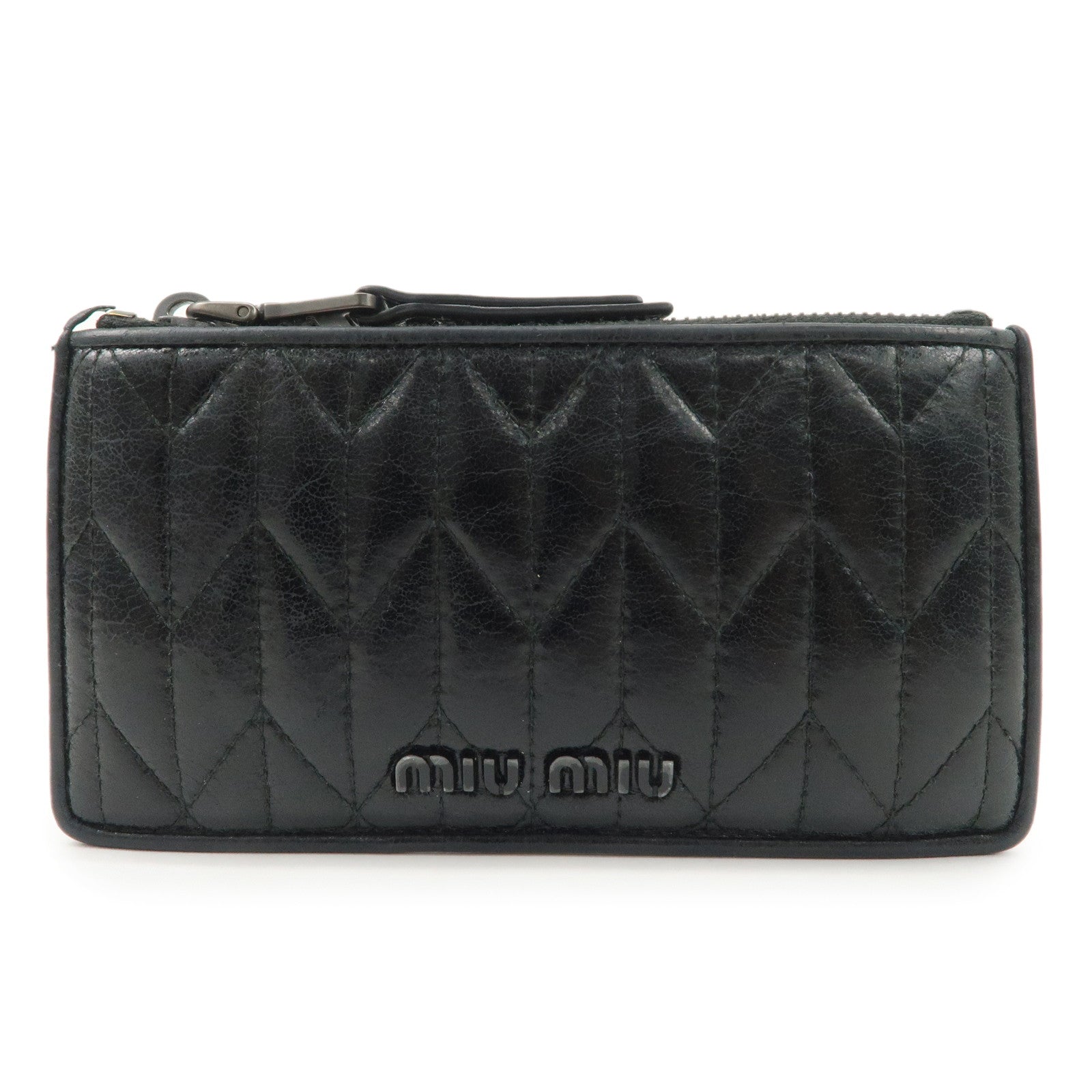 MIU MIU Matelasse Leather Card Case Black 5MB006 Used