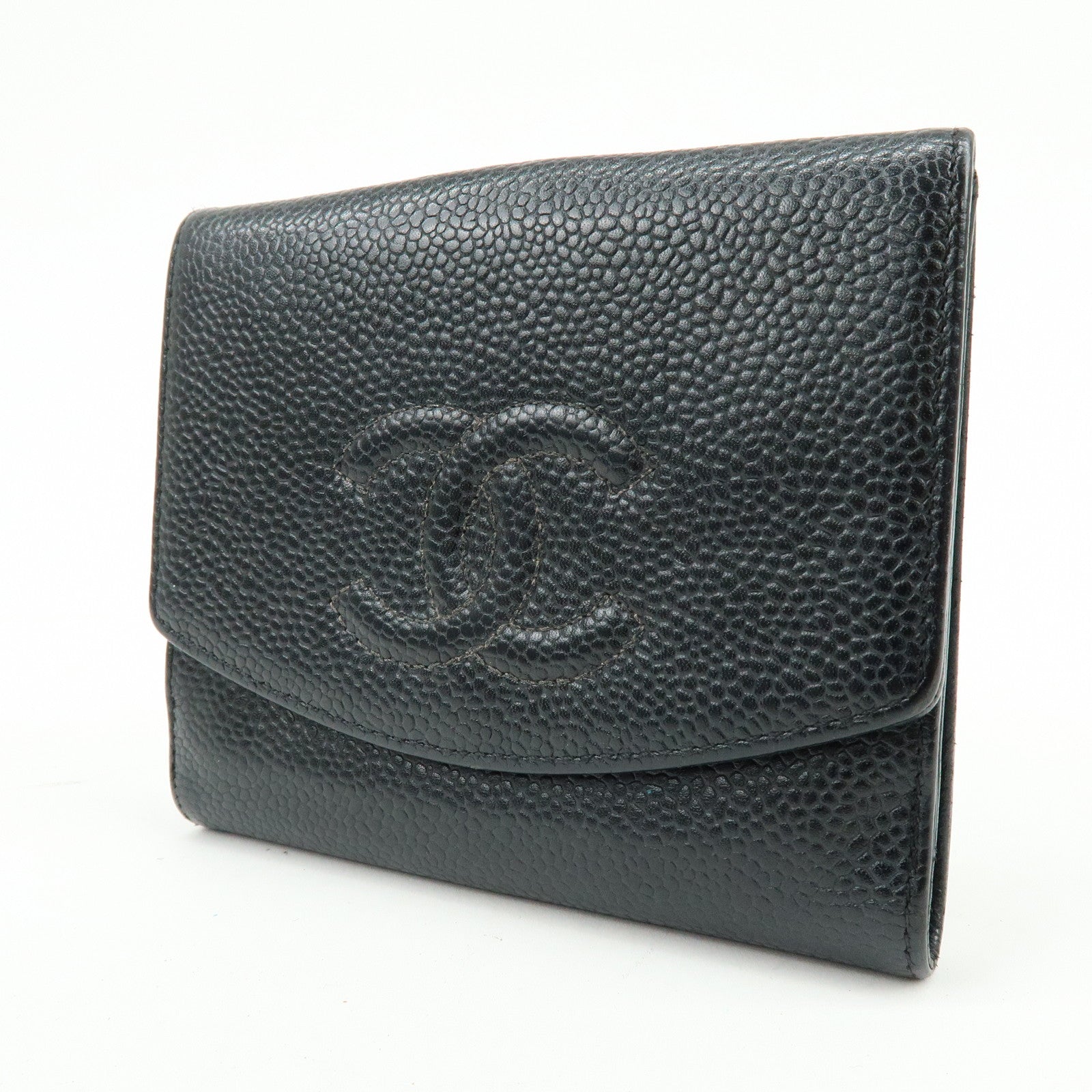 CHANEL COCO Mark Caviarskin Compact Bi-fold Wallet Black