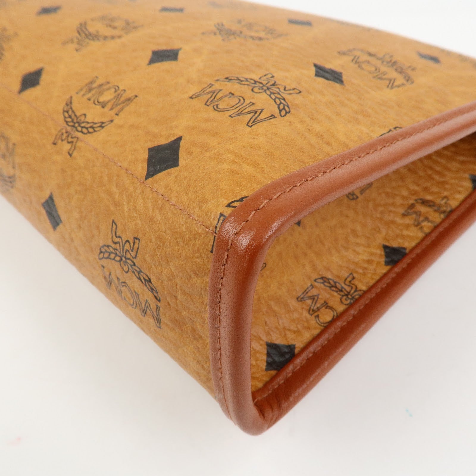 MCM Visetos Leather Clutch Bag Pouch Light Brown