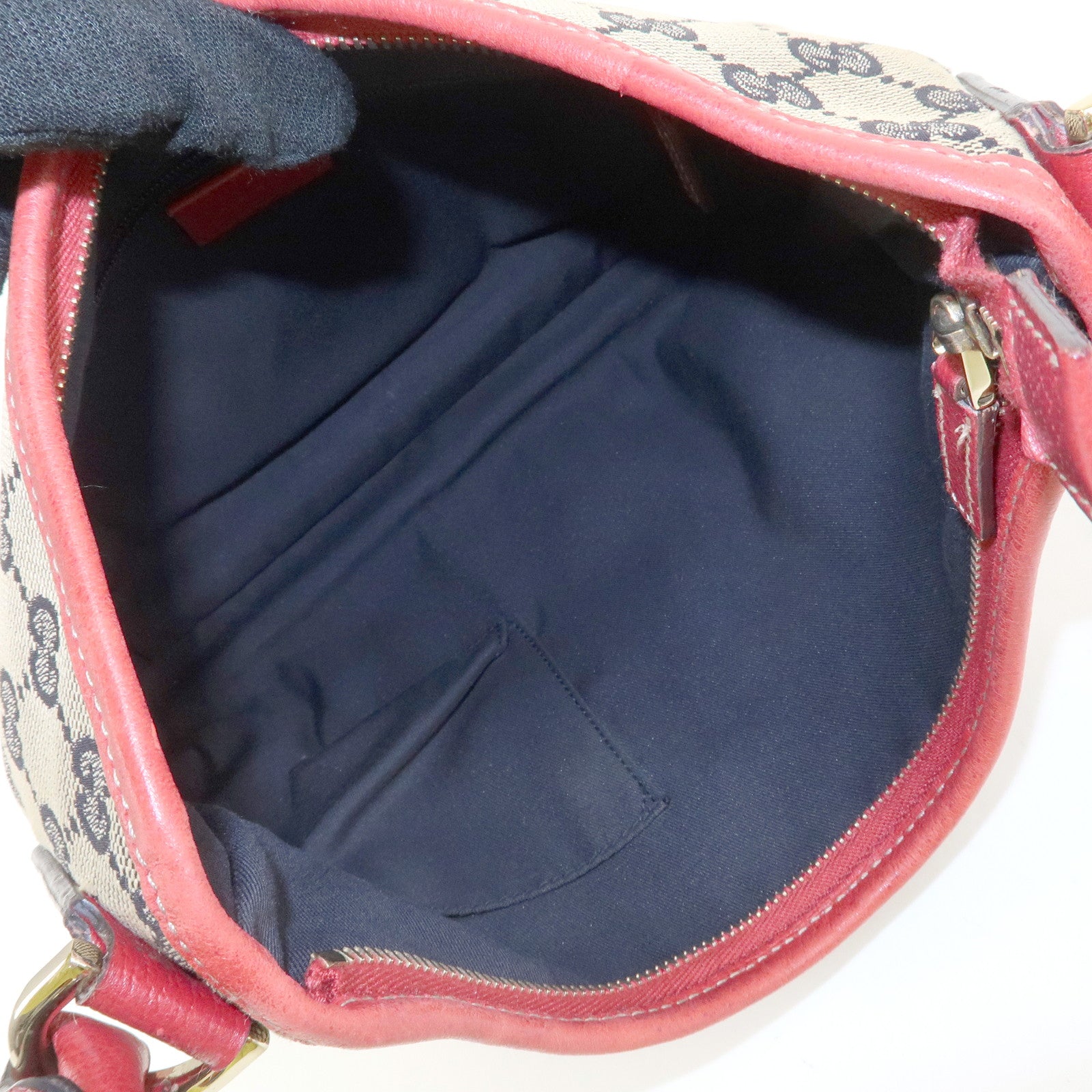 GUCCI Abbey GG Canvas Leather Shoulder Bag Hand Bag Beige Red 130738 Used