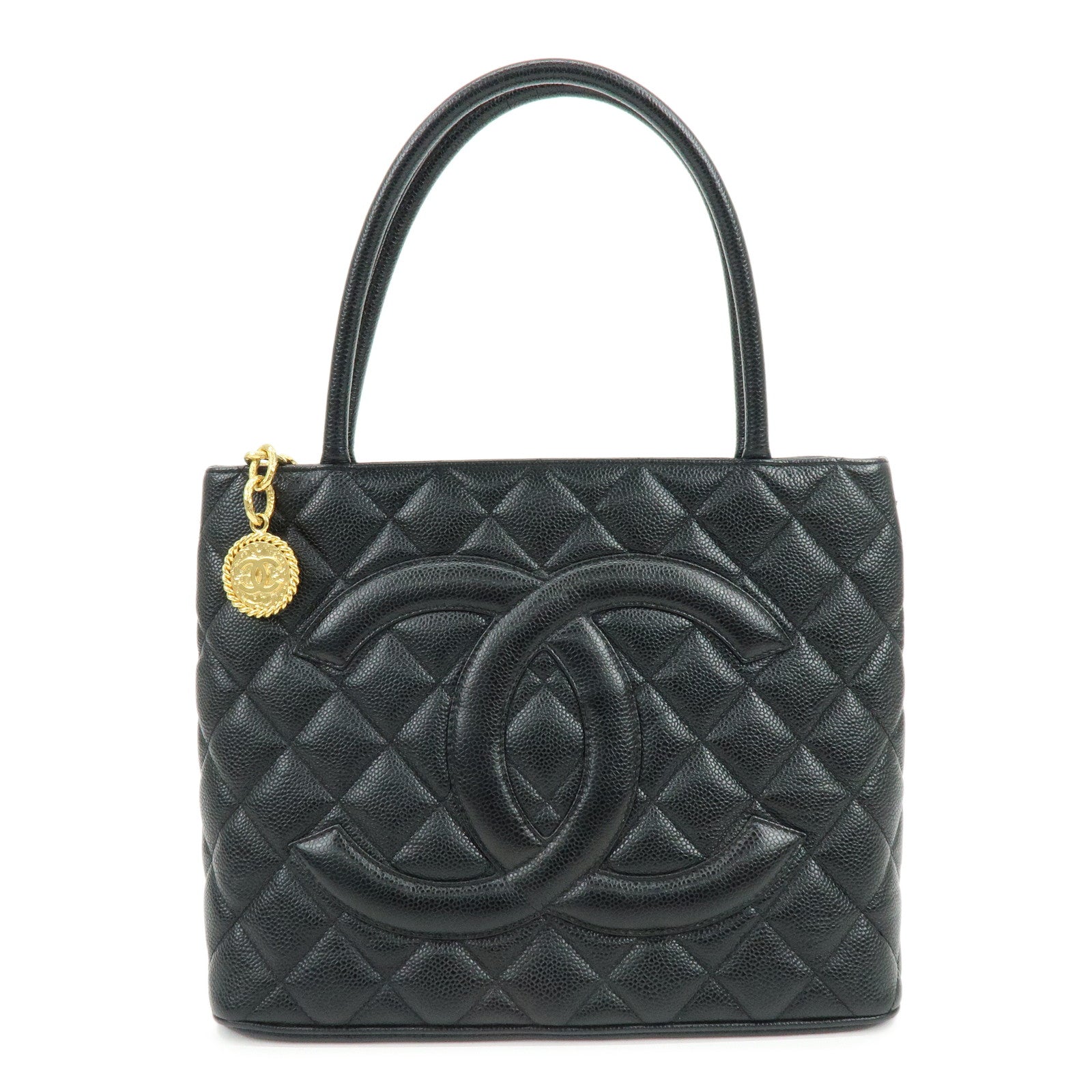 CHANEL Matelasse COCO Mark Medallion Caviar Skin Tote Bag A01804