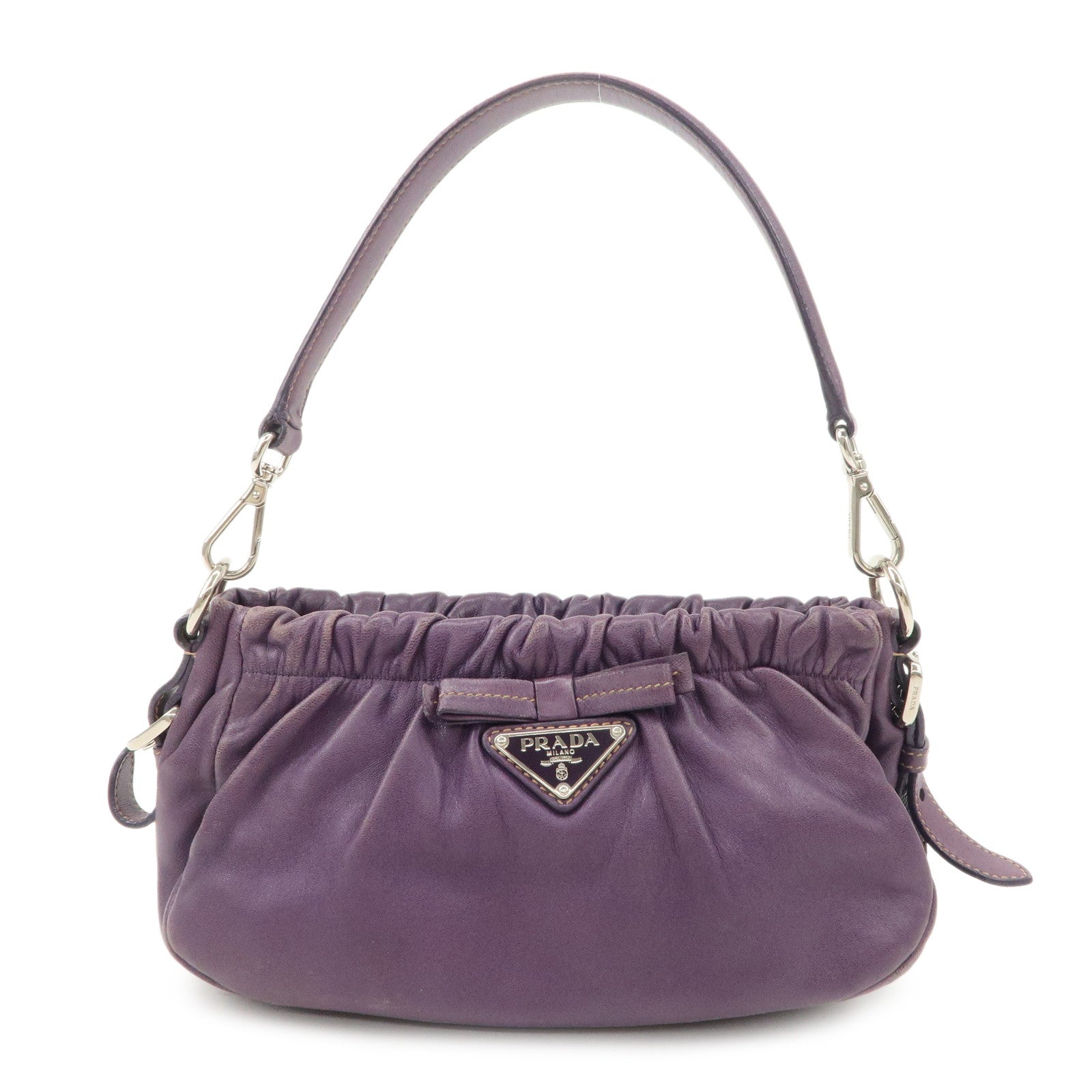 PRADA Ribbon Leather Shoulder Bag Hand Bag Purple Used