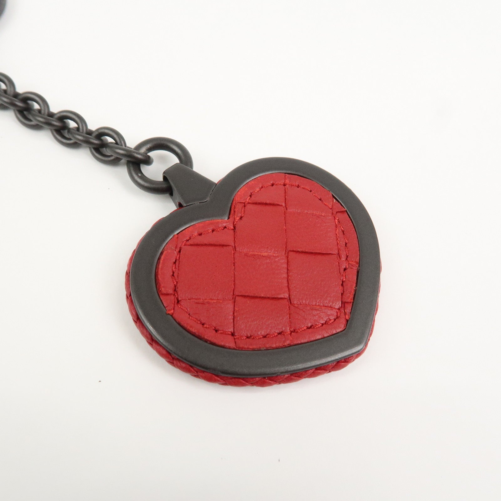 BOTTEGA VENETA Intrecciato Leather Metal Bag Charm Key Chain Red