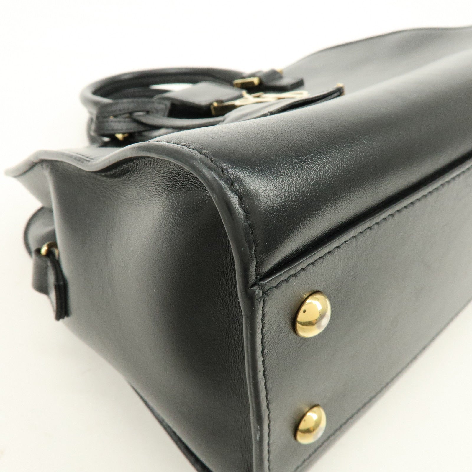 SAINT LAURENT PARIS Baby Cabas Cassandra Leather Hand Bag Black