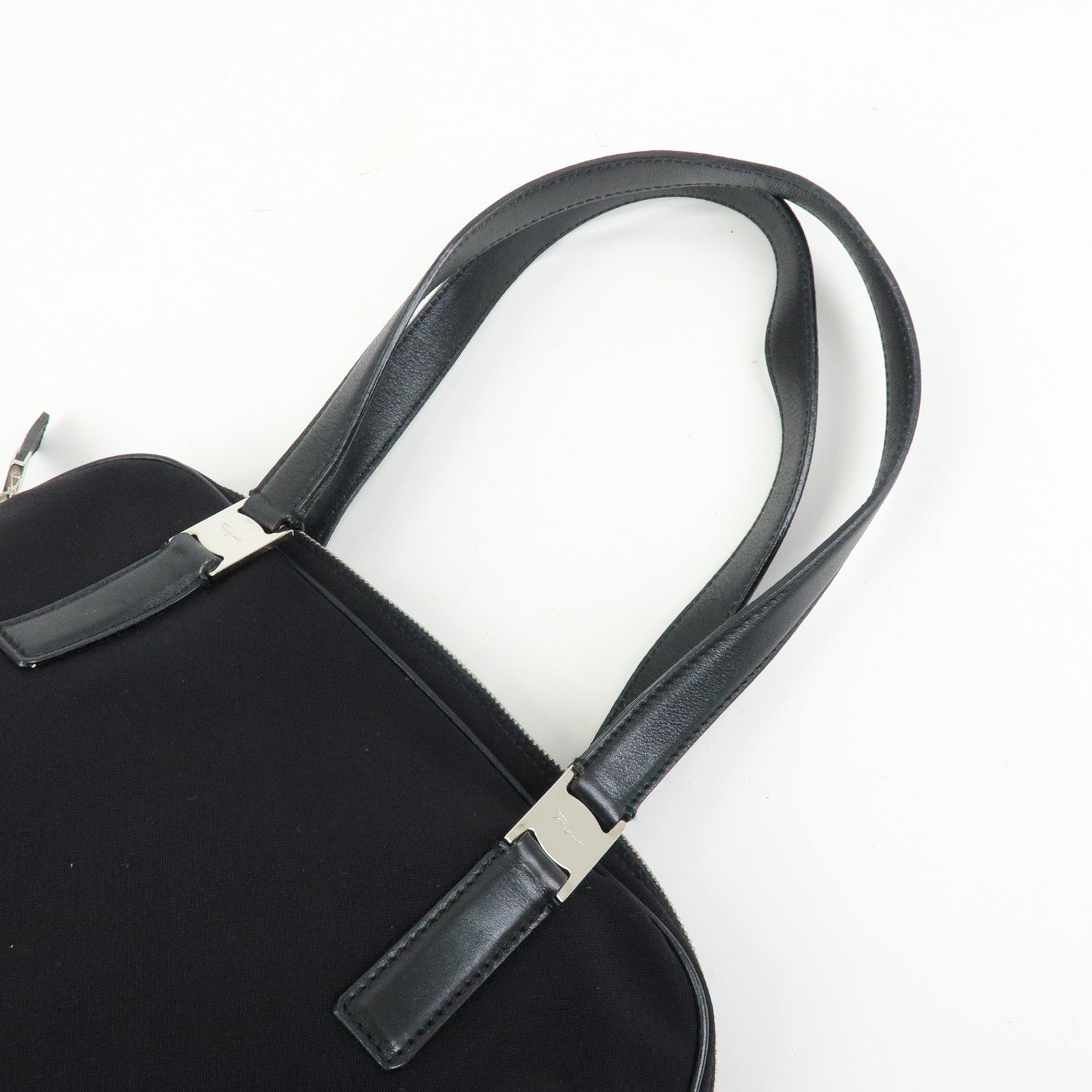 Ferragamo Vara Nylon Leather Boston Bag Shoulder Bag Black