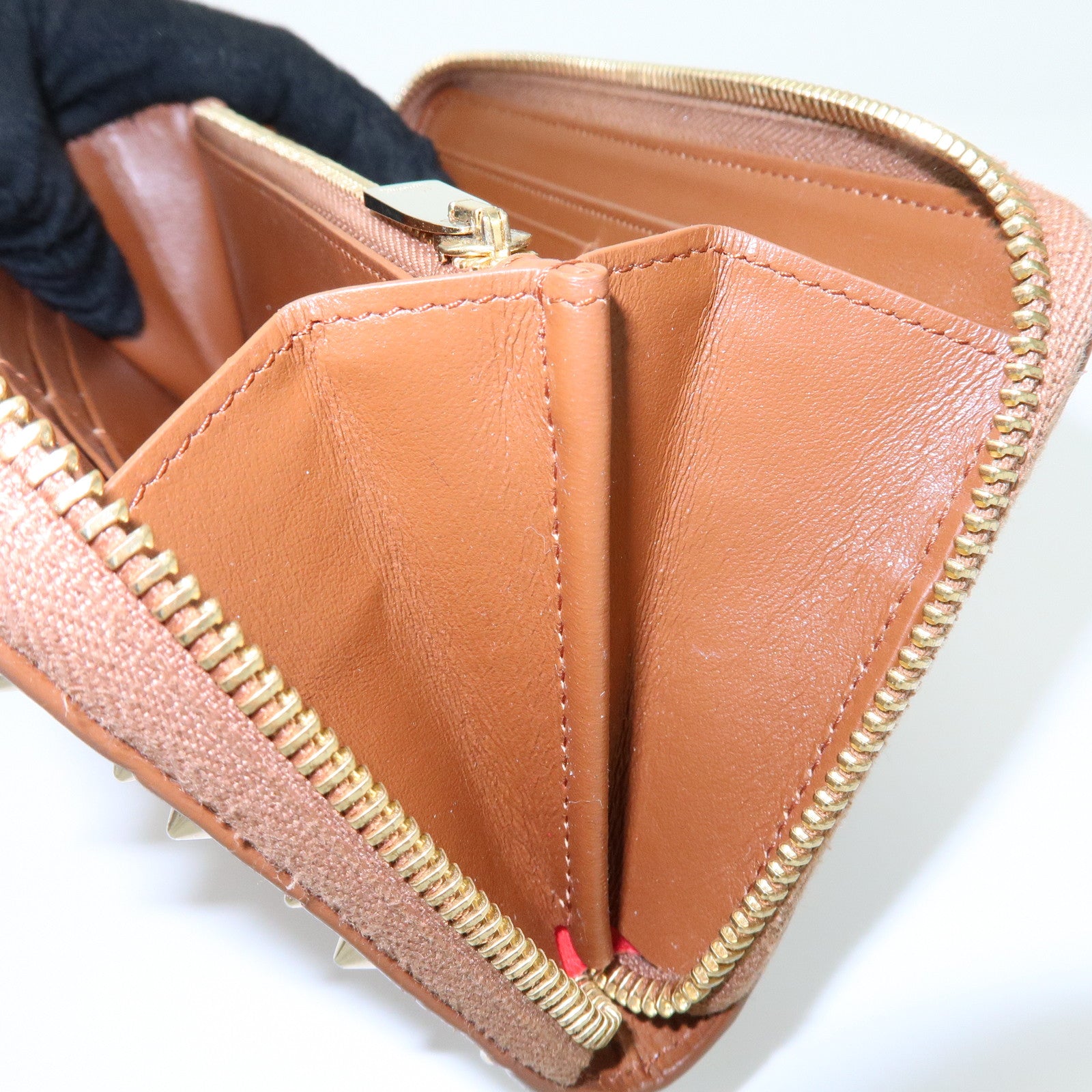Christian Louboutin Embossed Leather Long Wallet Studs Brown