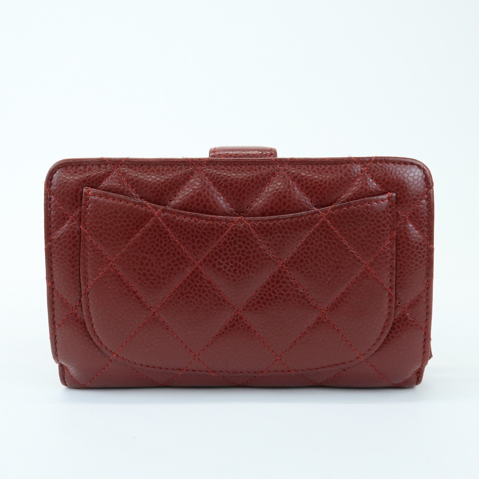 CHANEL COCO Mark Matelasse Caviarskin Compact Wallet Bordeaux
