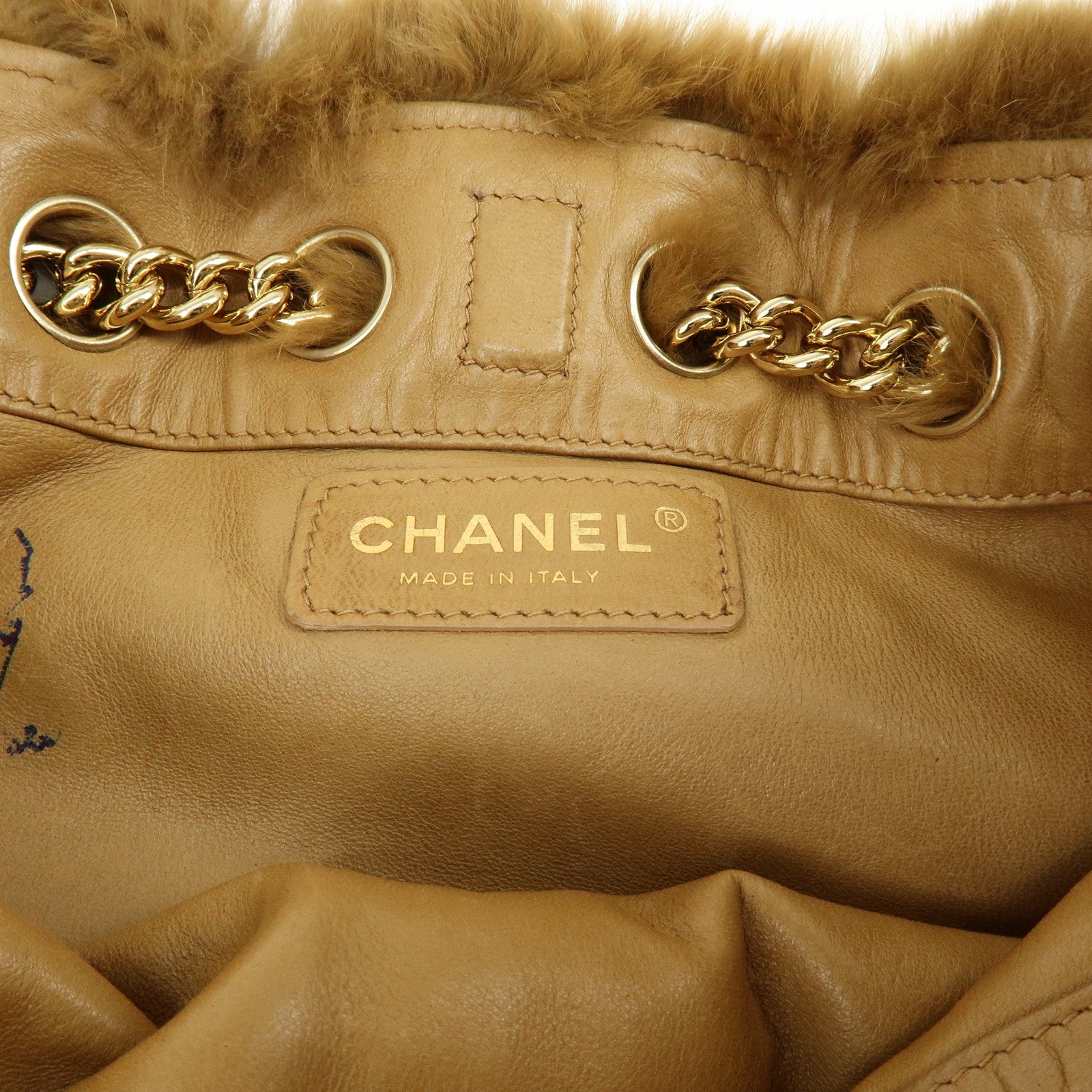 CHANEL COCO Mark Fur Lamb Skin Chain Shoulder Bag Brown