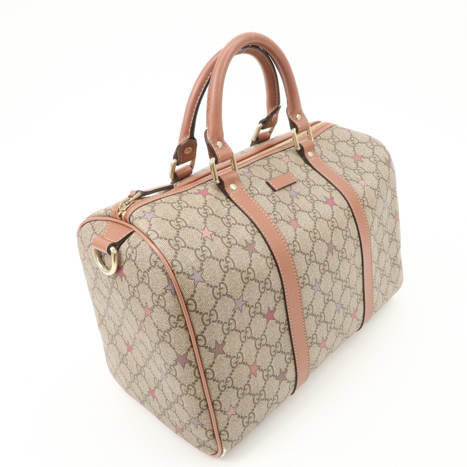 GUCCI GG Supreme Leather Boston Bag Beige Brown Star 193603