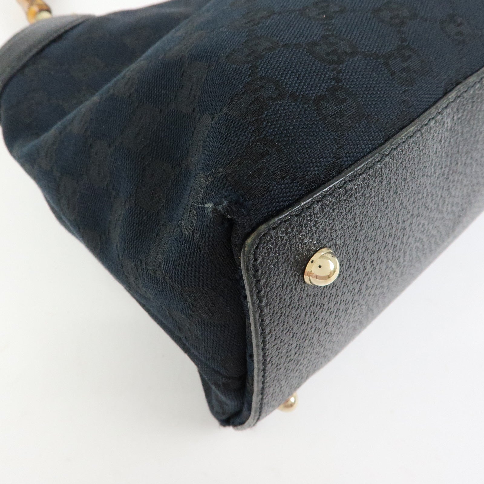 GUCCI Bamboo GG Canvas Leather Tote Bag Hand Bag Black 137395