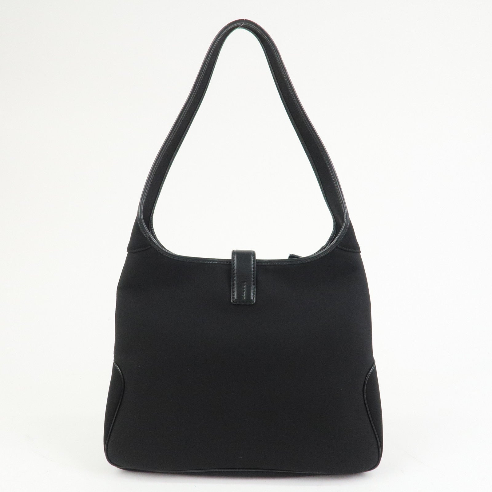 Ferragamo Logo Nylon Canvas Leather Shoulder Bag Hand Bag Black