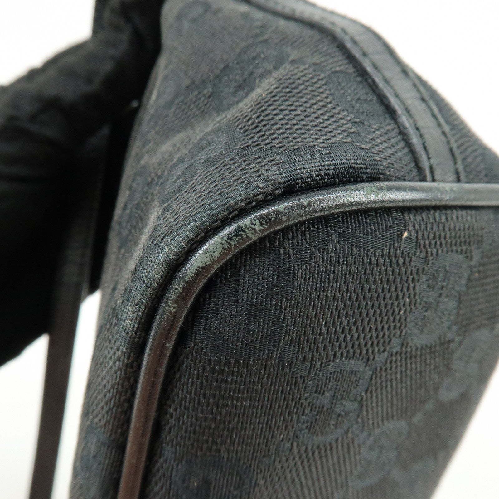 GUCCI Boat Bag GG Canvas Leather Hand Bag Pouch Black 07198