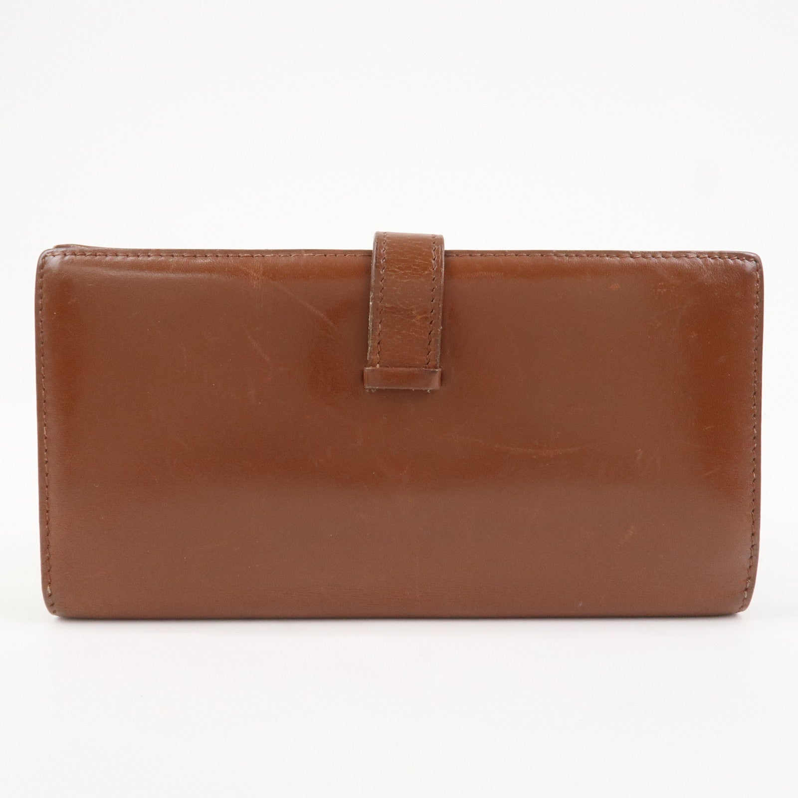 HERMES Bearn Leather Bi-fold Long Wallet F Stamped Brown