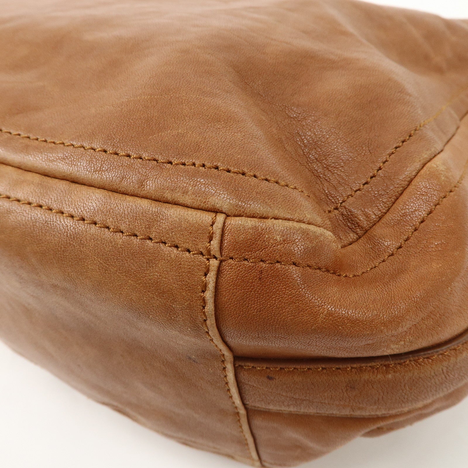 TORY BURCH Leather Shoulder Bag Brown Gold Hardware Used