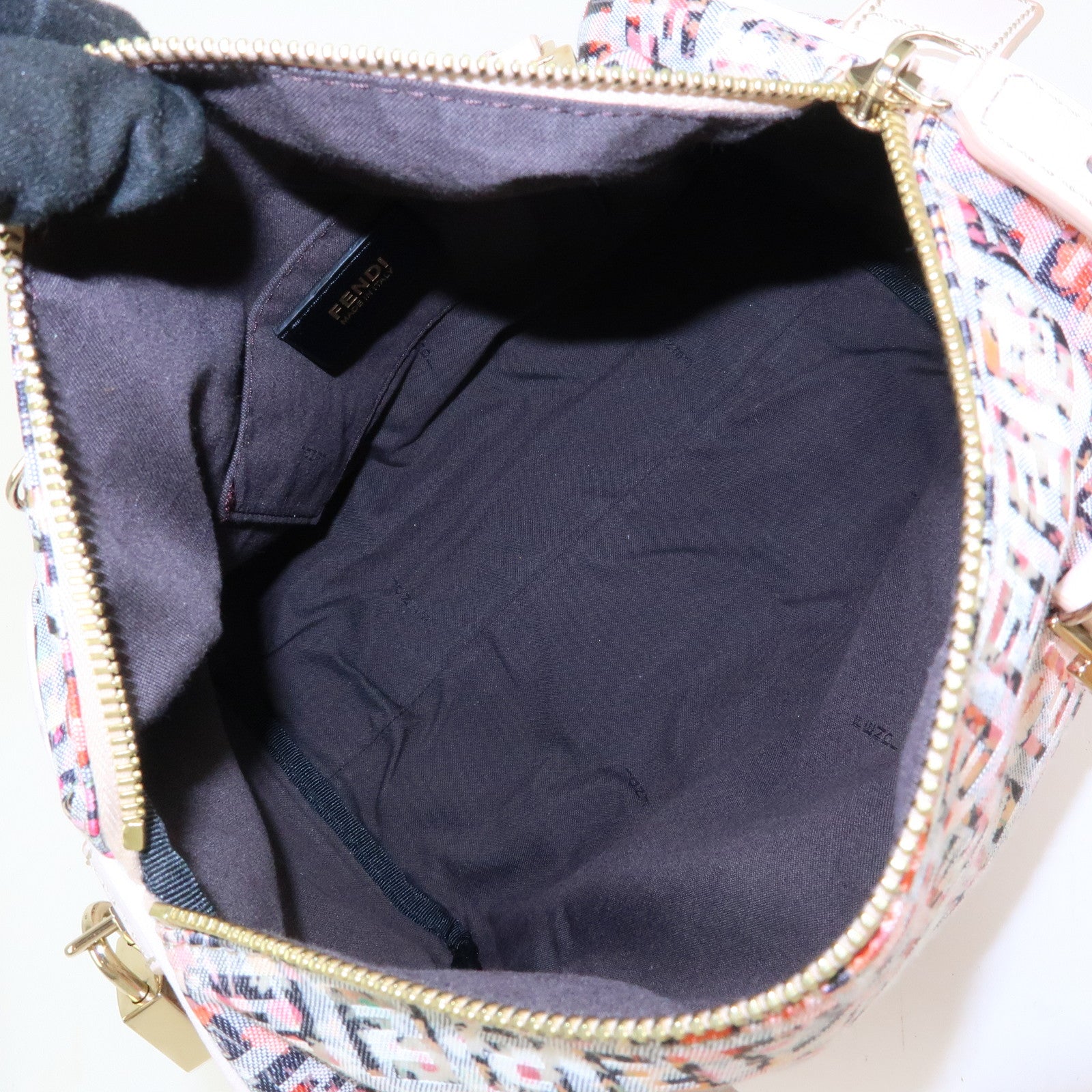 FENDI Zucchino Flower Print Canvas Leather Boston Bag Pink 8BL068
