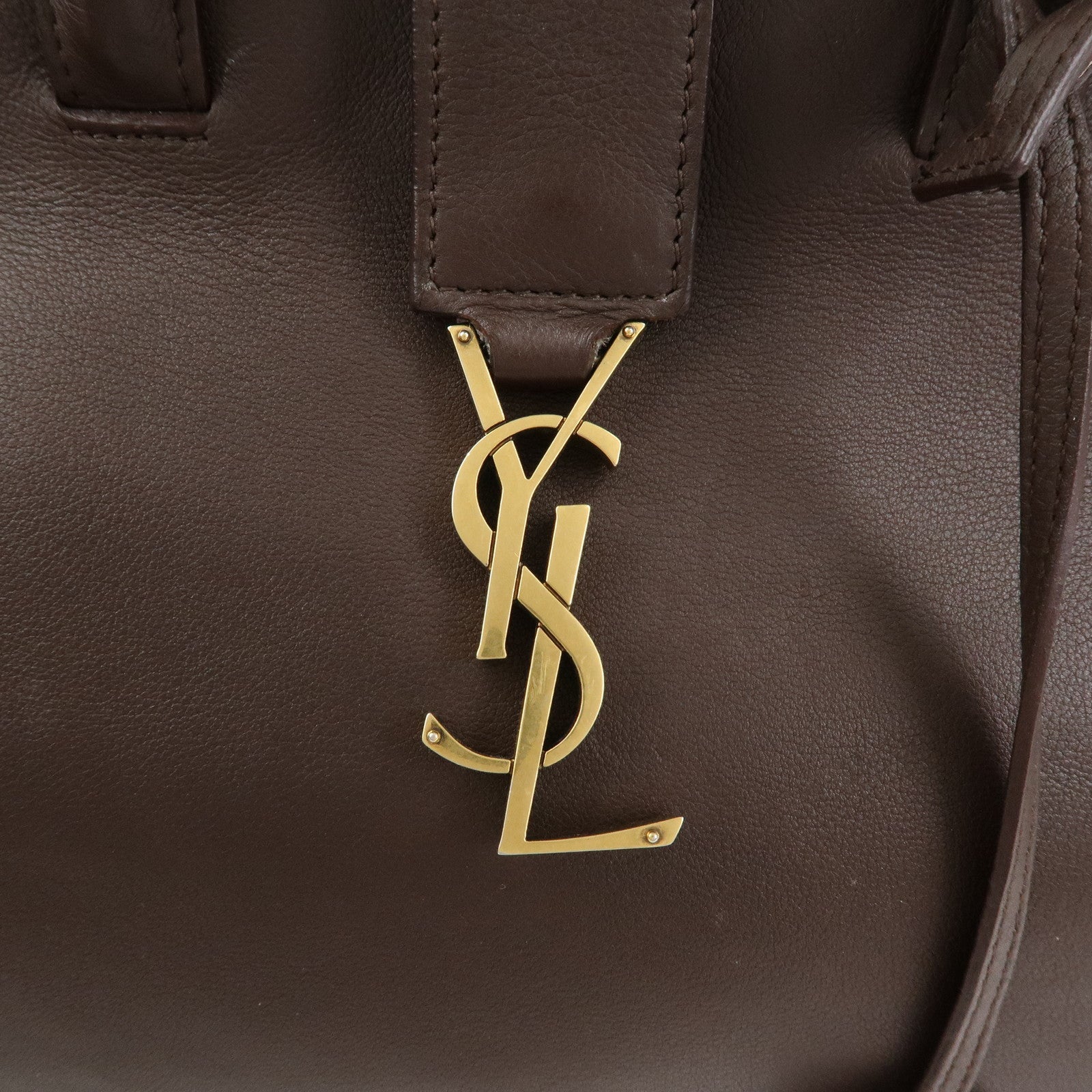 SAINT LAURENT Downtown Cabas Leather Suede 2WAY Bag Hand Bag Brown