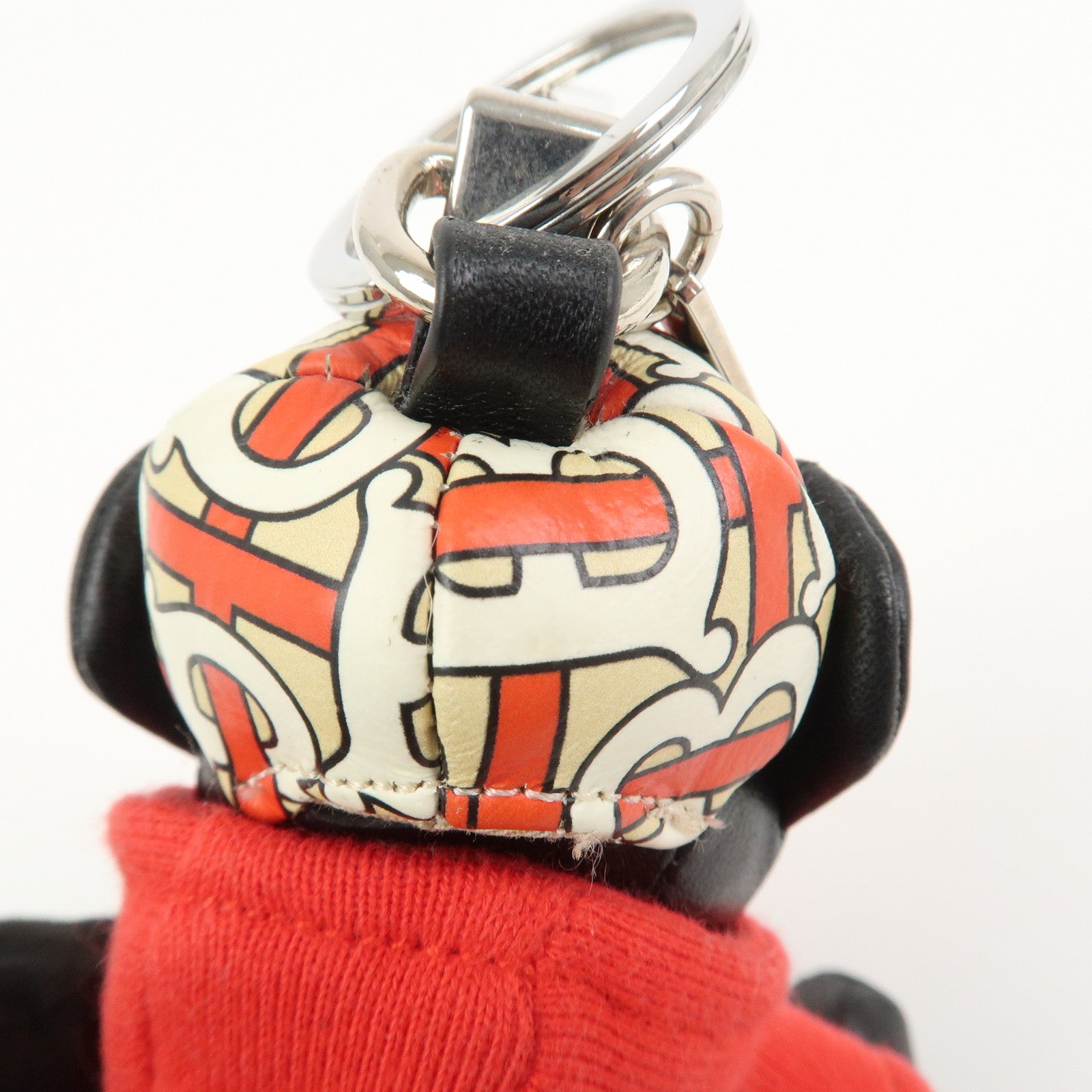 BURBERRY Thomas Bear Leather Bag Charm Key Holder Black Red