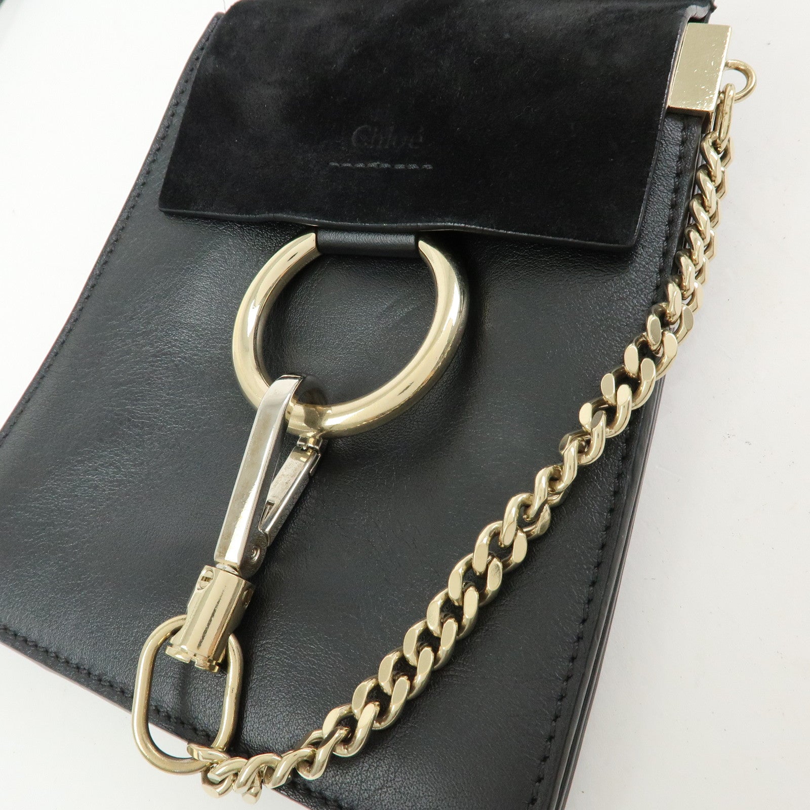 Chloe Faye Suede Leather Shoulder Bag Crossbody Bag Black Gold