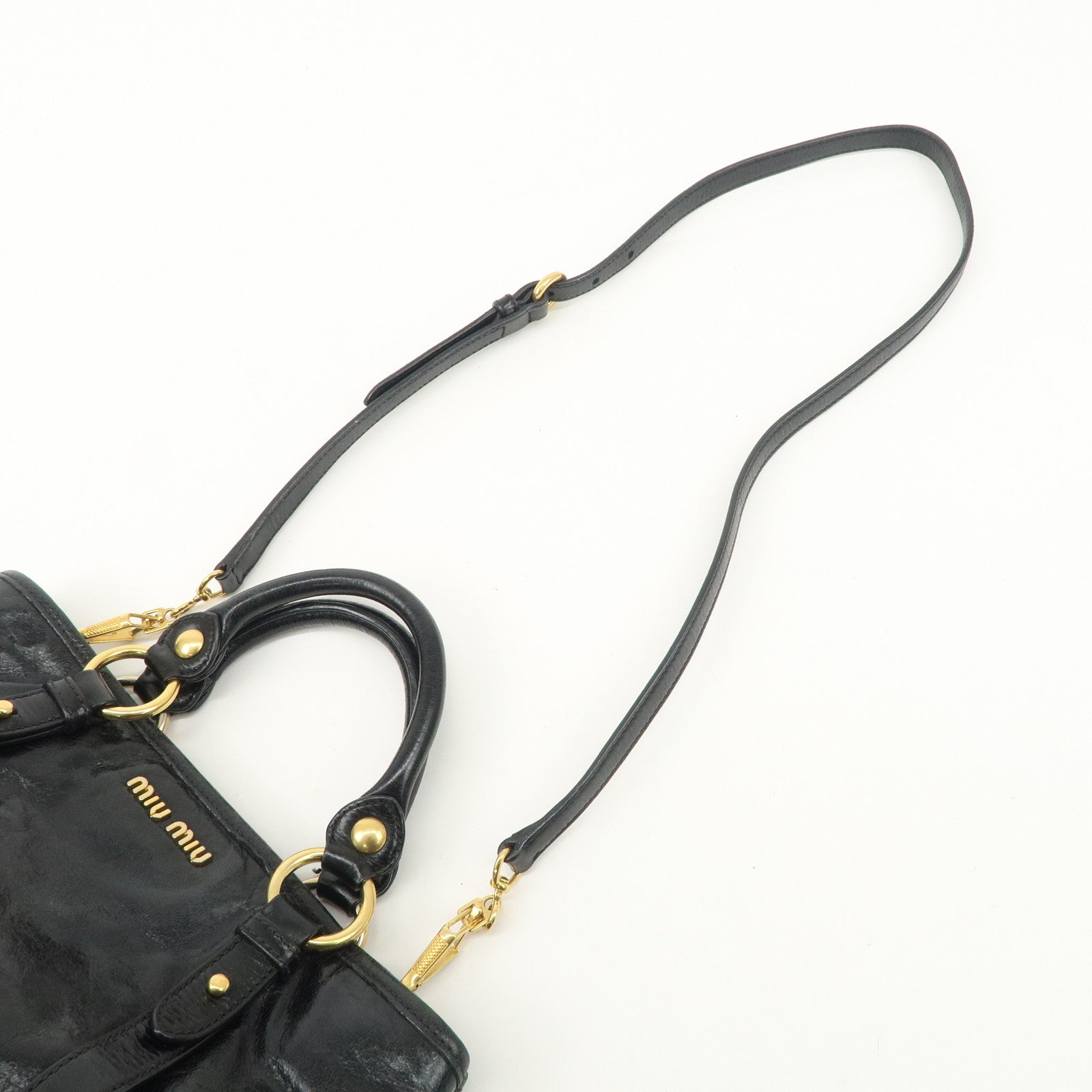 MIUMIU Logo Leather 2WAY Hand Bag Black Gold Hardware RN0685 Used