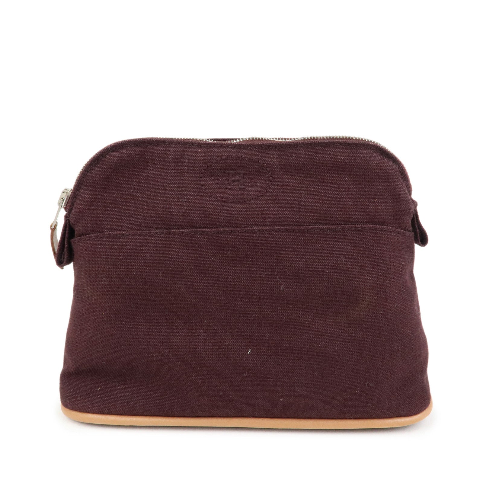 HERMES Cotton Leather Bolide Pouch Mini Bordeaux