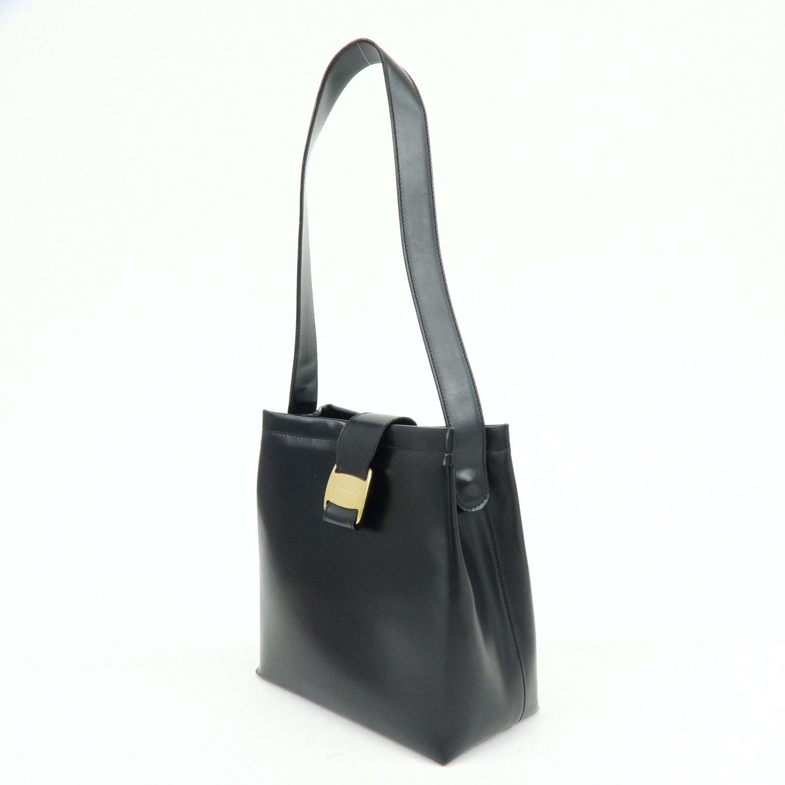Ferragamo Vara Leather Shoulder Bag Hand Bag Black