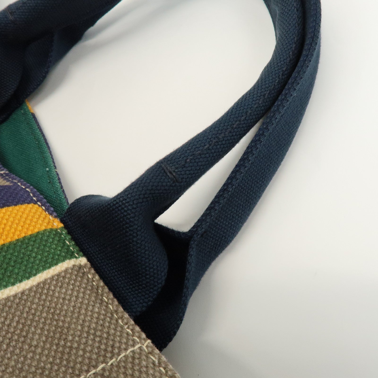 PRADA Canapa Large Tote Bag Hand Bag Green Yellow Navy BN1872