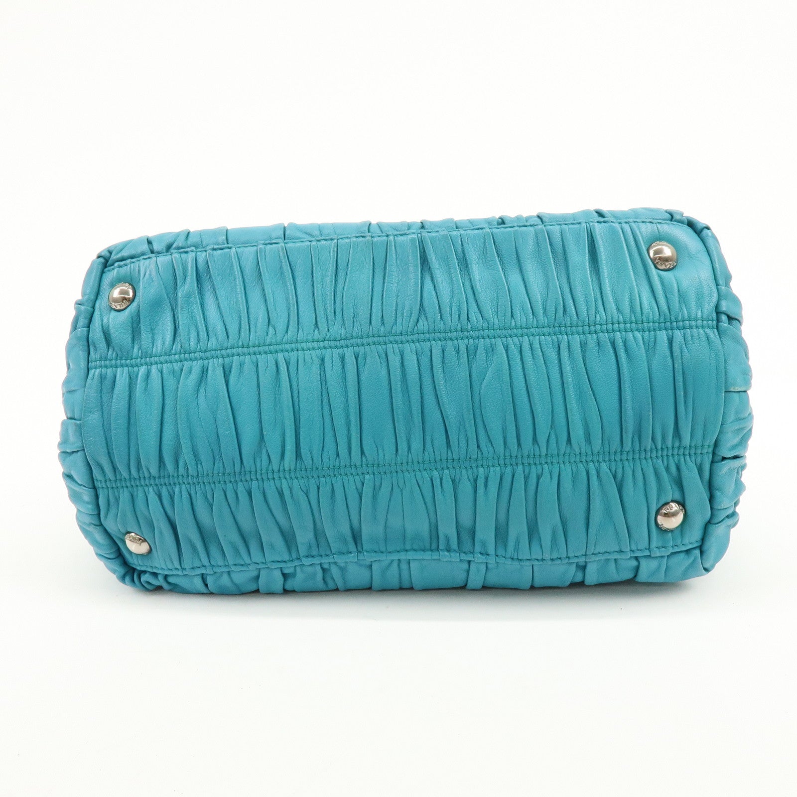 PRADA Leather 2Way Bag Hand Bag Shoulder Bag Turquoise Blue