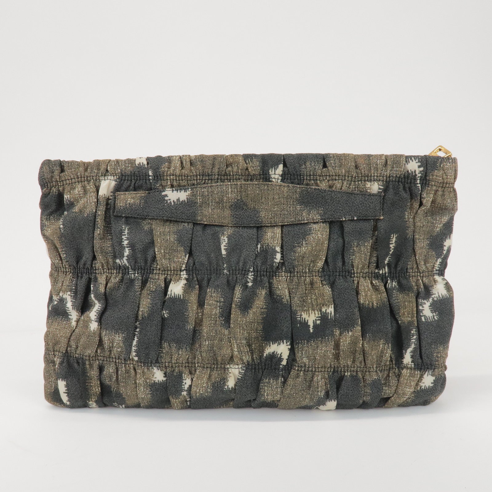 PRADA Logo Canvas Camouflage Gathered Design Clutch Bag Khaki Black