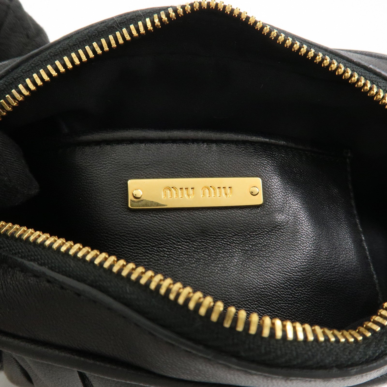 MIU MIU Matelasse Nappa Leather Accessory Chain Pouch Black 5ND001