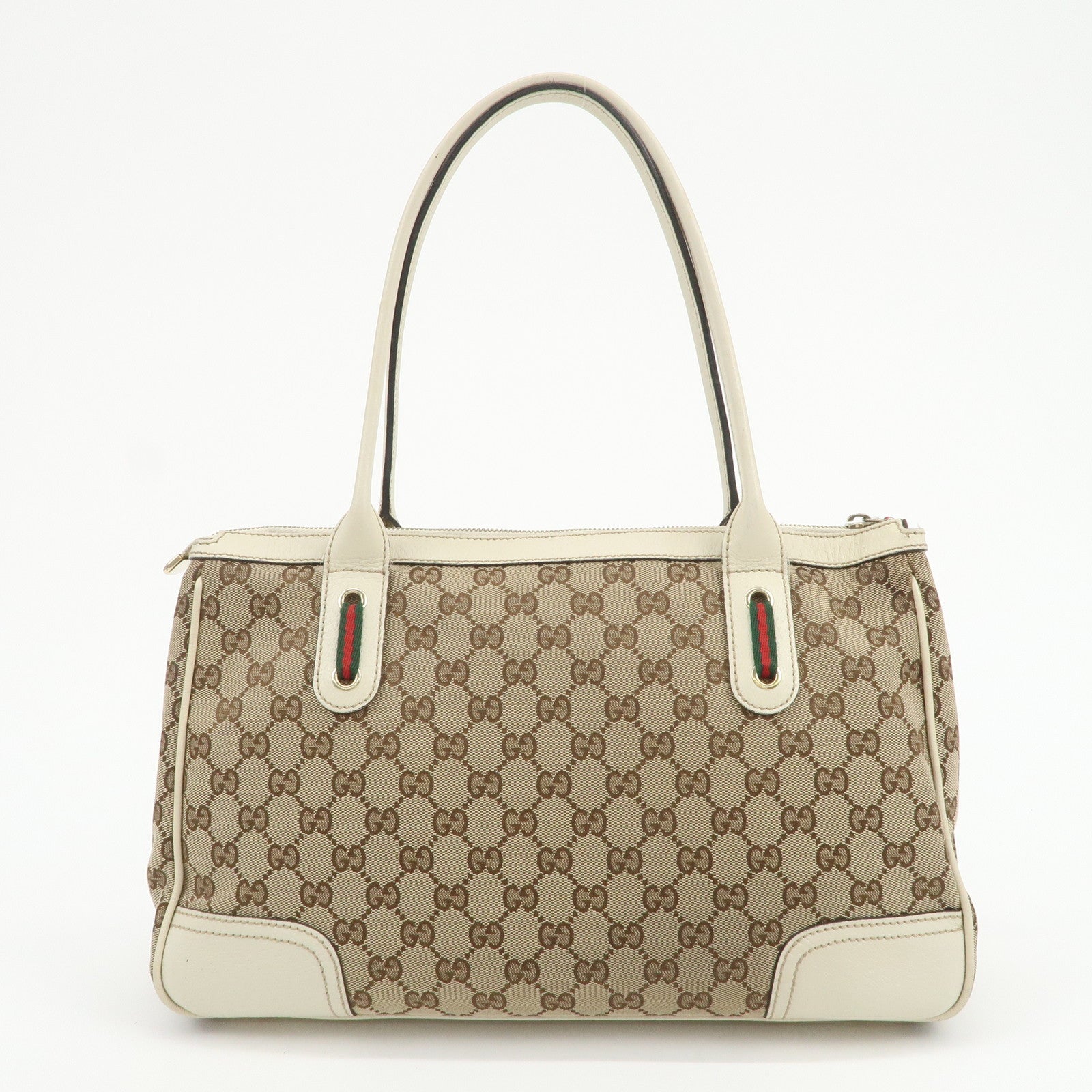 GUCCI Princy Sherry GG Canvas Leather Tote Bag Brown Ivory 177052