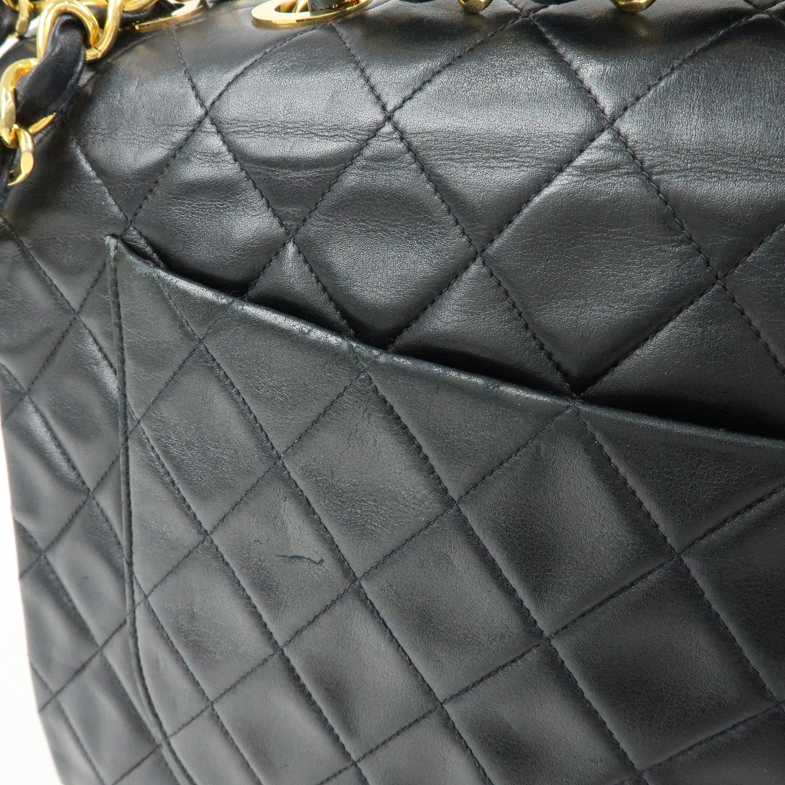 CHANEL Jumbo Matelasse 34 Lamb Skin Flap Shoulder Bag Black A01094
