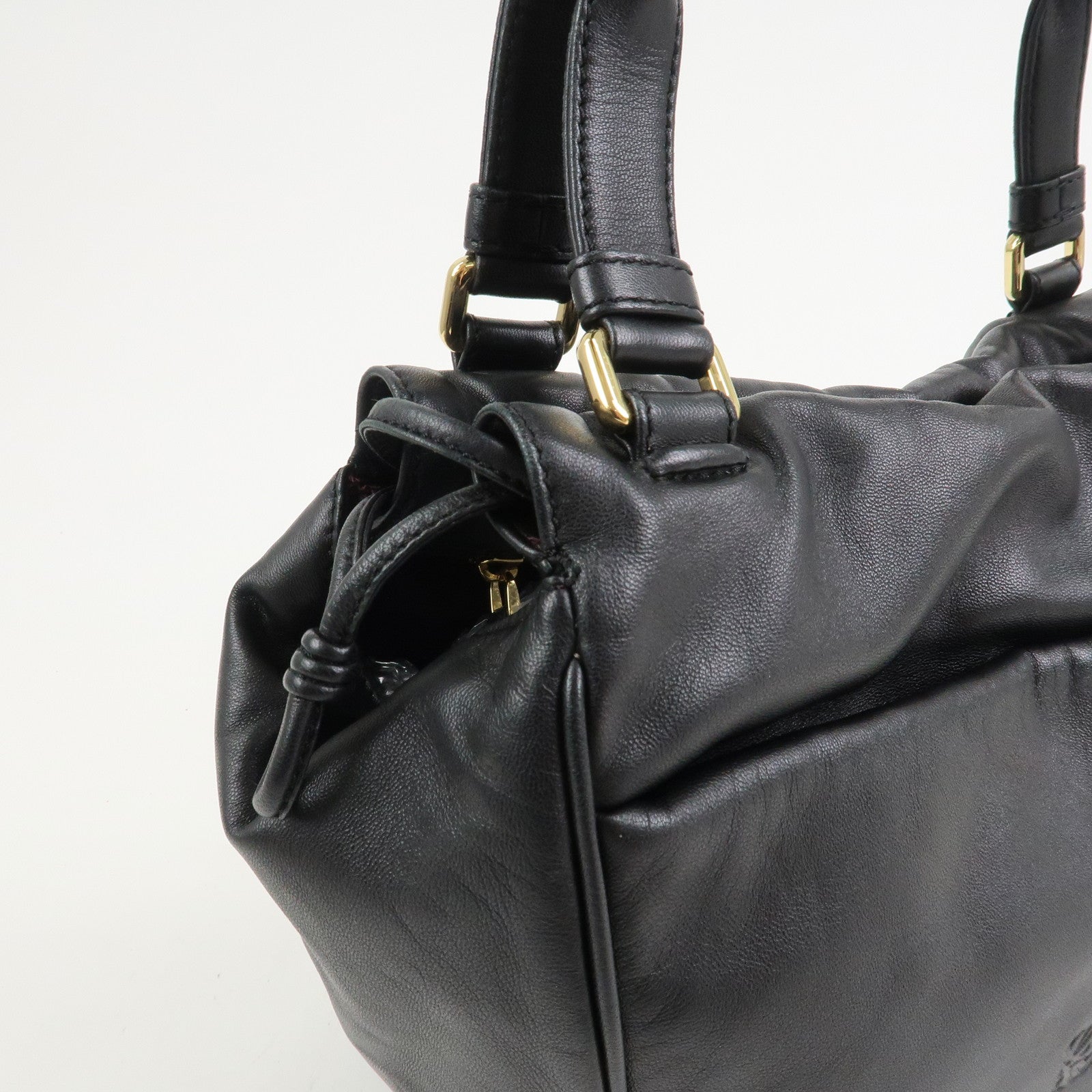 LOEWE Anagram Nappa Leather Hand Bag Drawstring Bag Black