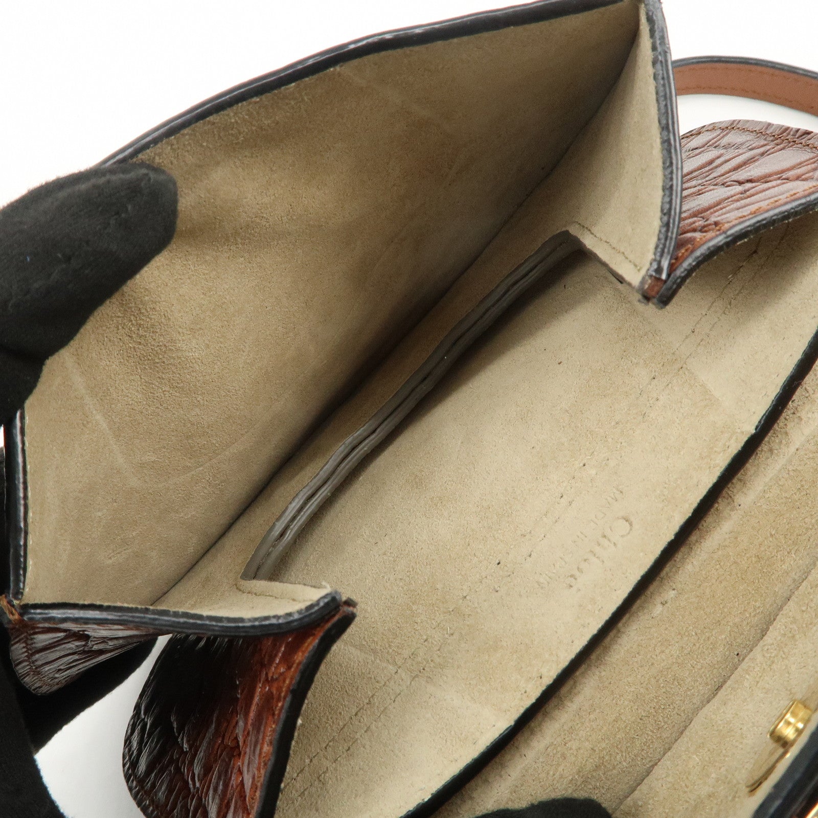 Chloe Logo Embossed Leather Shoulder Bag Hand Bag Brown