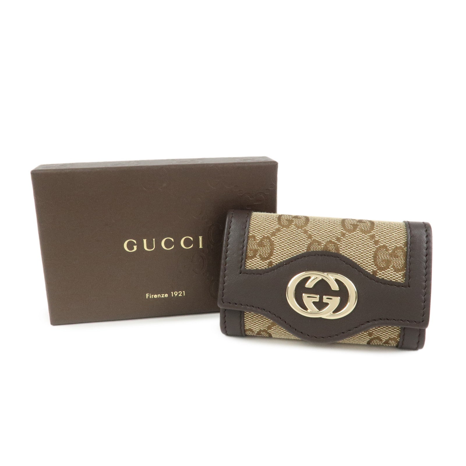 GUCCI Sukey GG Canvas Leather 6 Ring Key Case Beige Brown 282432