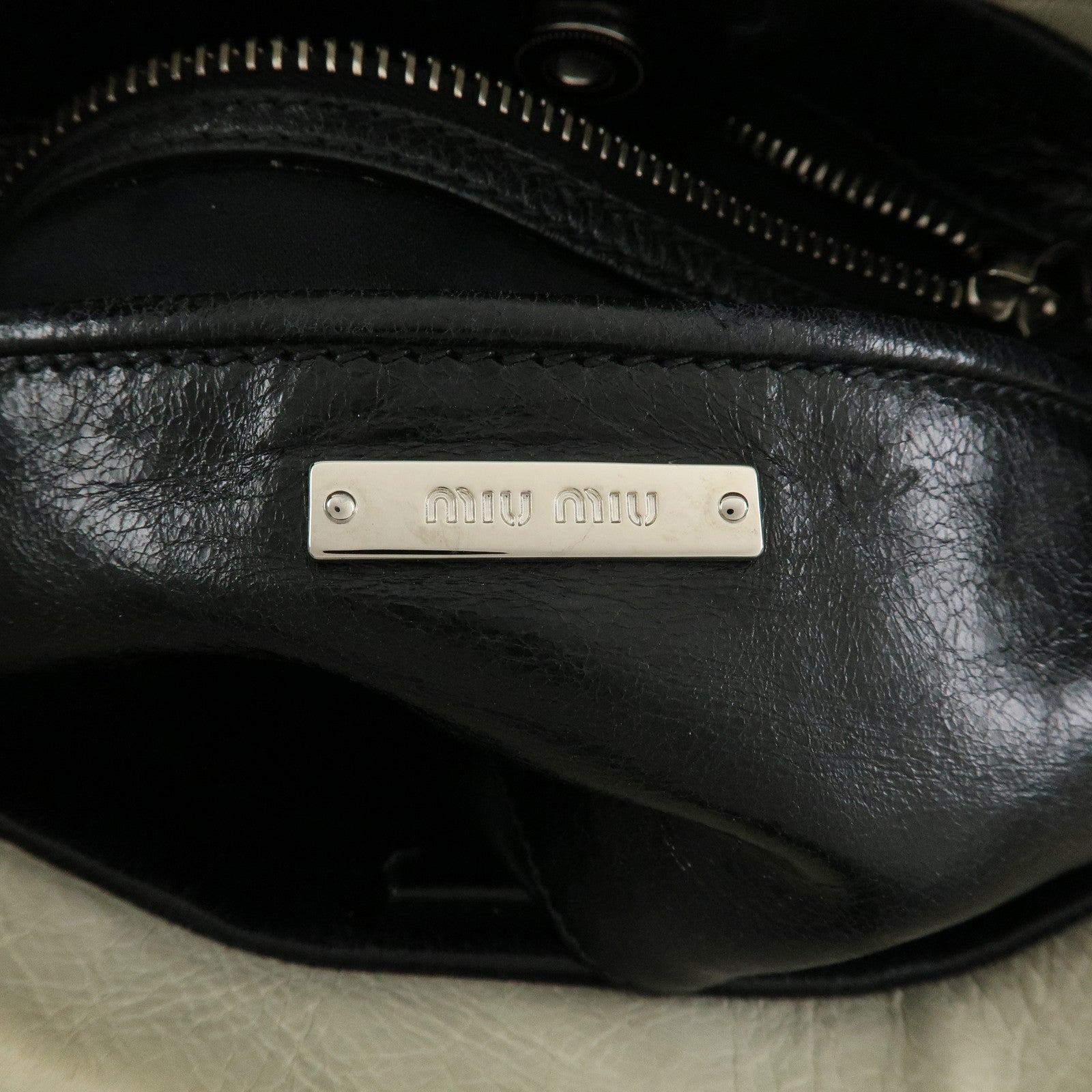 MIU MIU Logo Side Ribbon Leather 2Way Hand Bag Shoulder Bag Ivory