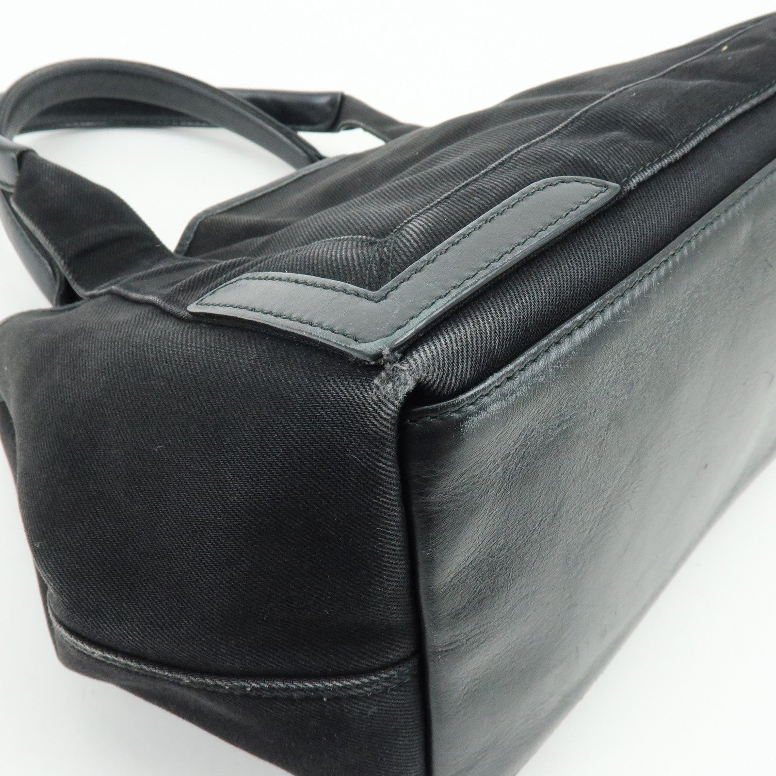 BALENCIAGA Navy Cabas Small Canvas Leather Tote Bag Black 339933