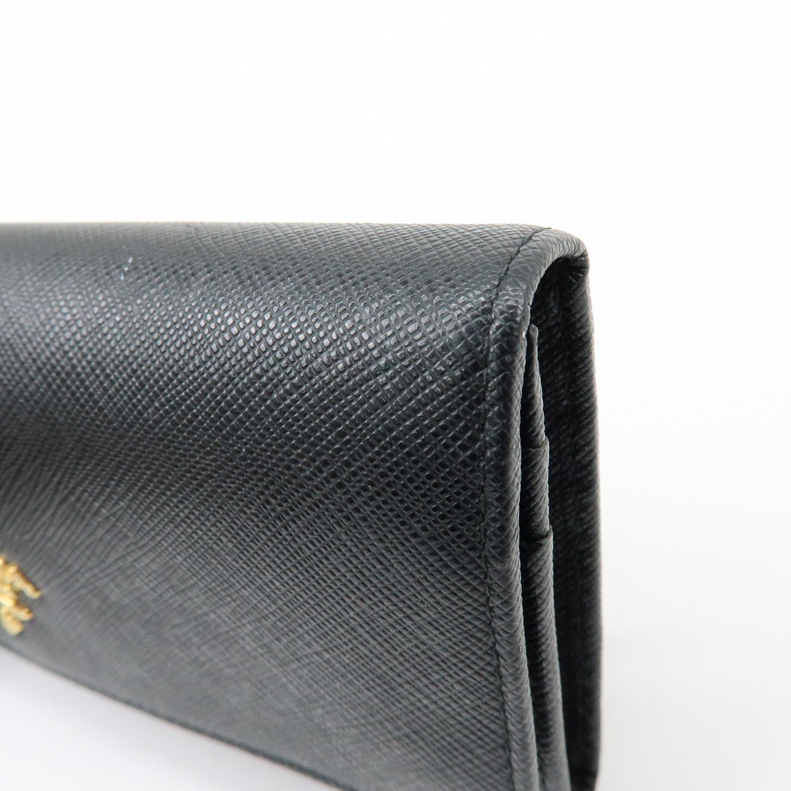 PRADA Saffiano Leather Flap Bi-Fold Long Wallet Black 1MH132