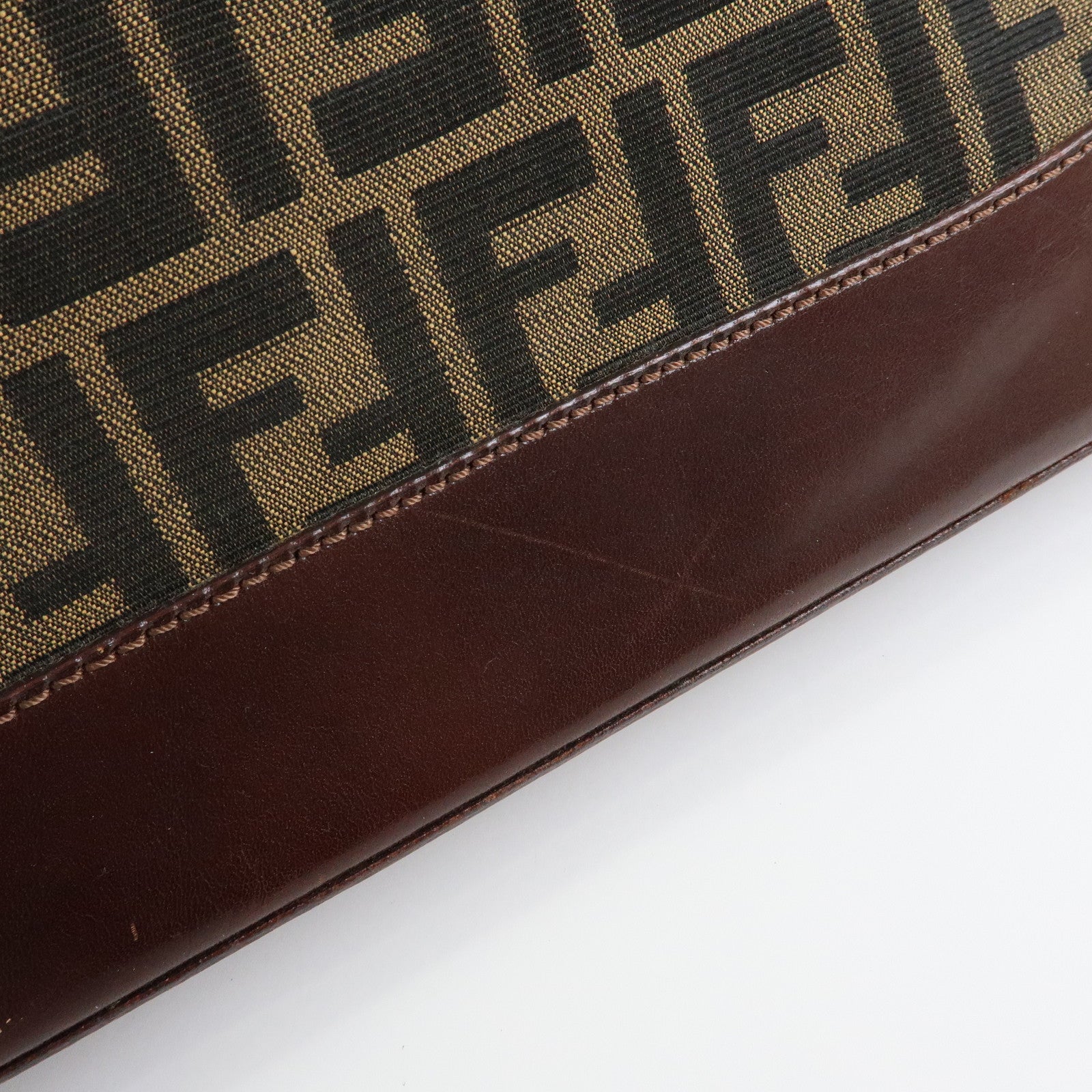 FENDI Zucca Canvas Leather Tote Bag Shoulder Bag Brown 16329