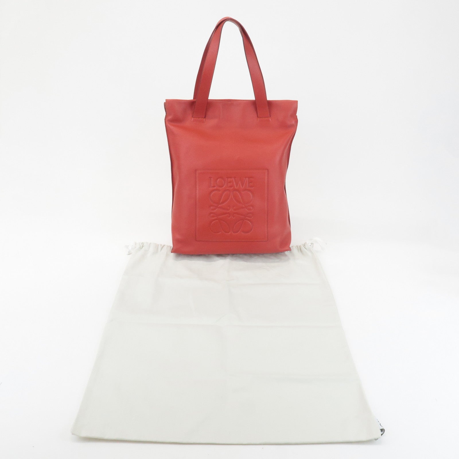 LOEWE Anagram Leather Shopper Tote Bag Shoulder Bag Red Used