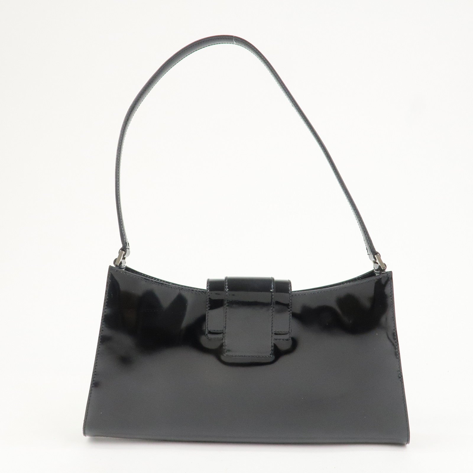 Ferragamo Patent Leather Shoulder Bag Hand Bag Black Silver HDW