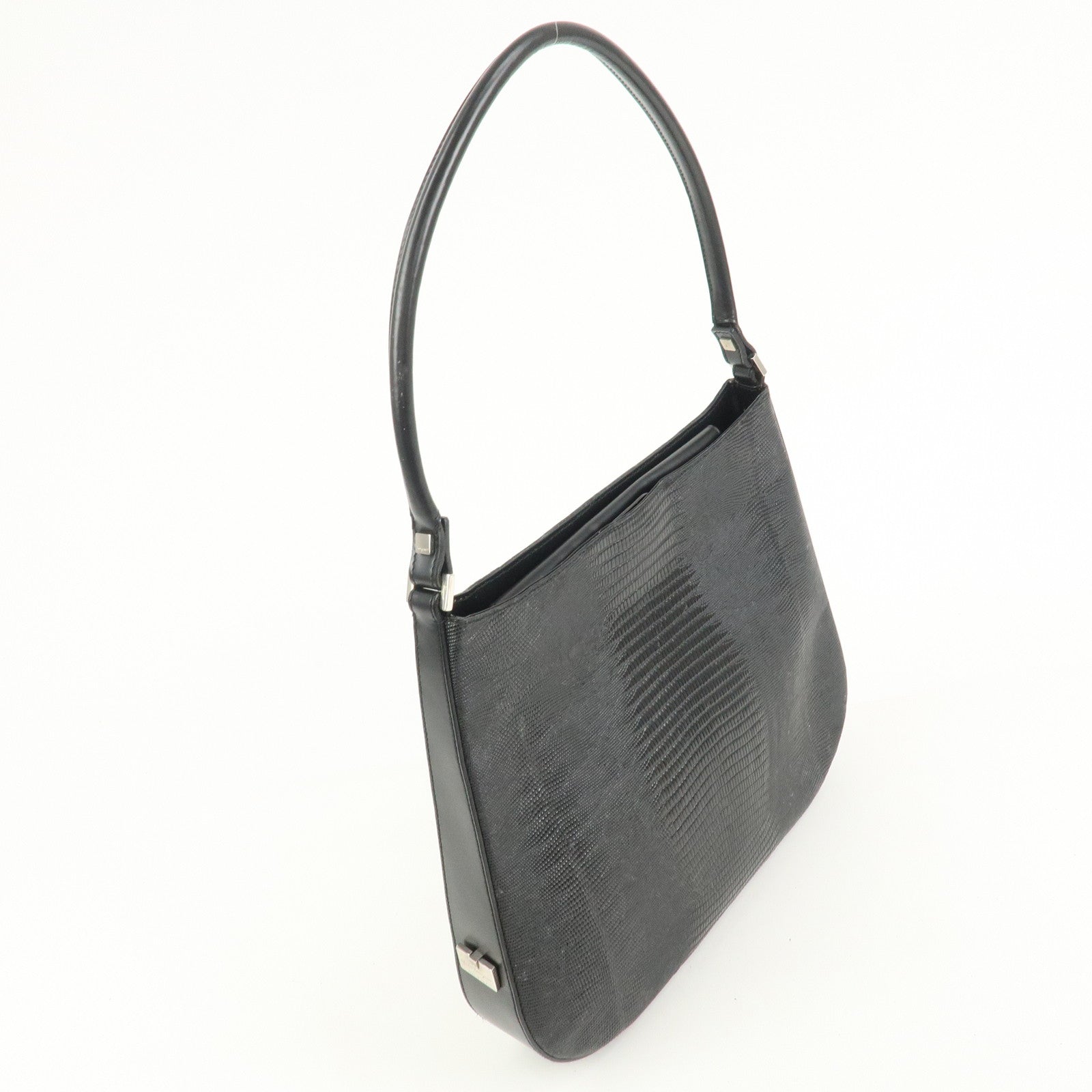 Ferragamo Embossed Leather Shoulder Bag Hand Bag Black
