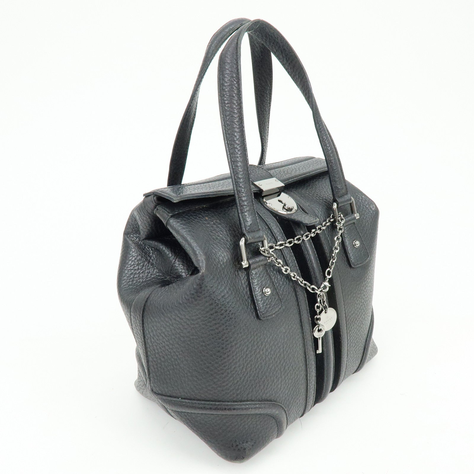 GUCCI Leather Velor Hand Bag Doctor's Bag Shoulder Bag Black 146002