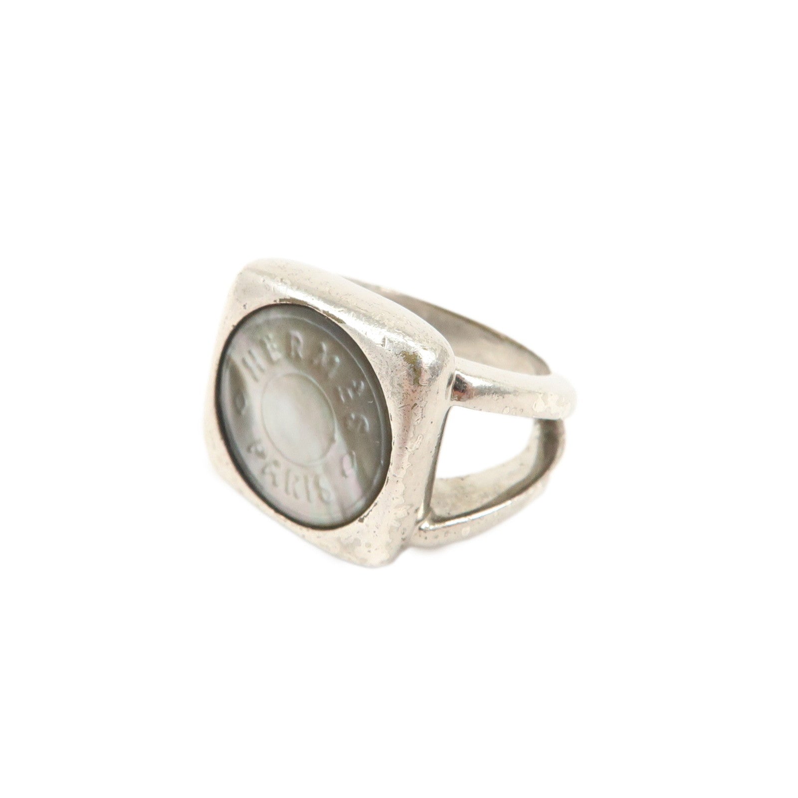 HERMES Logo Corozo Serie Ring Metal Shell Silver