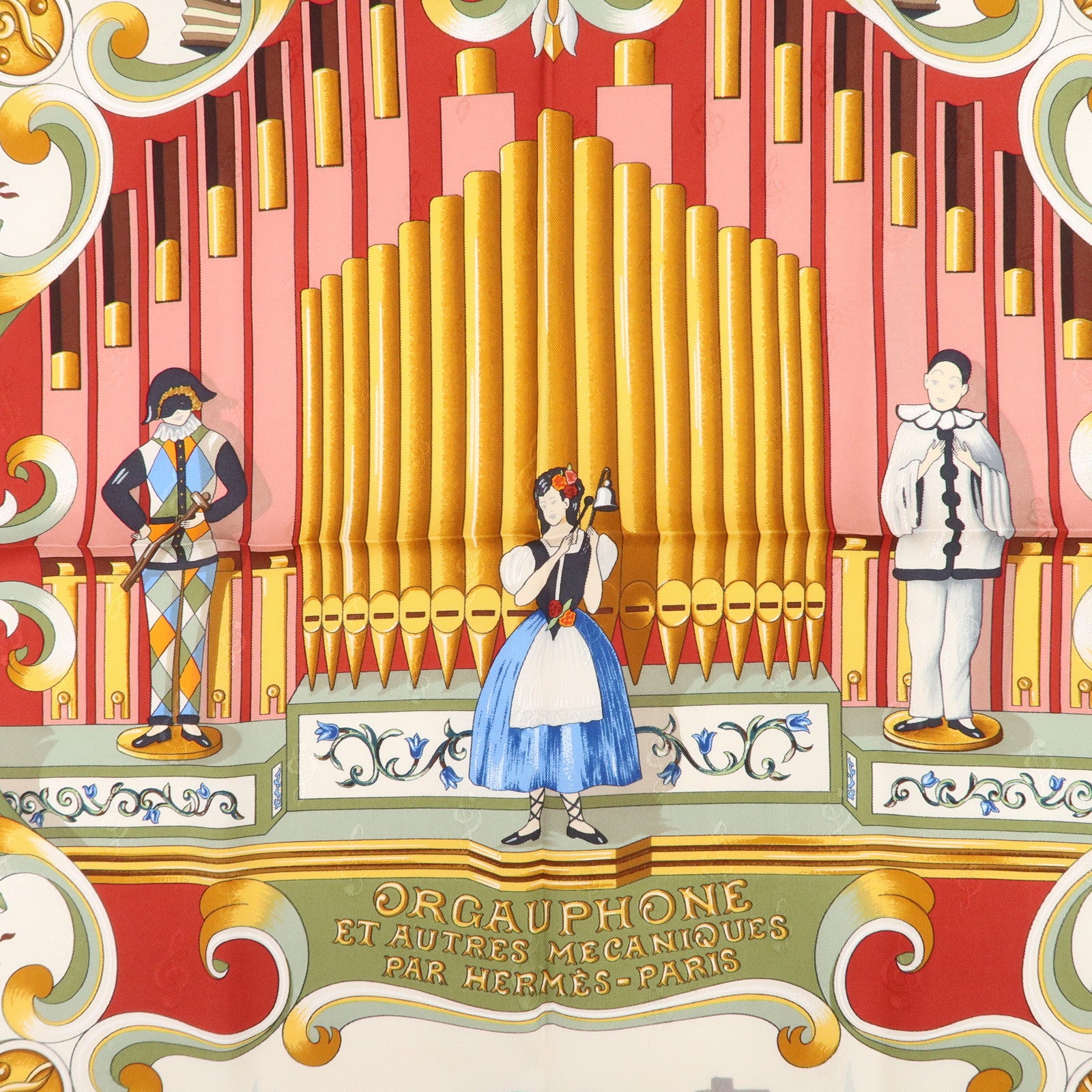 HERMES Carre 90 Silk 100% ORGAUPHONE ETAUTRES MECANIQUES Scarf Red