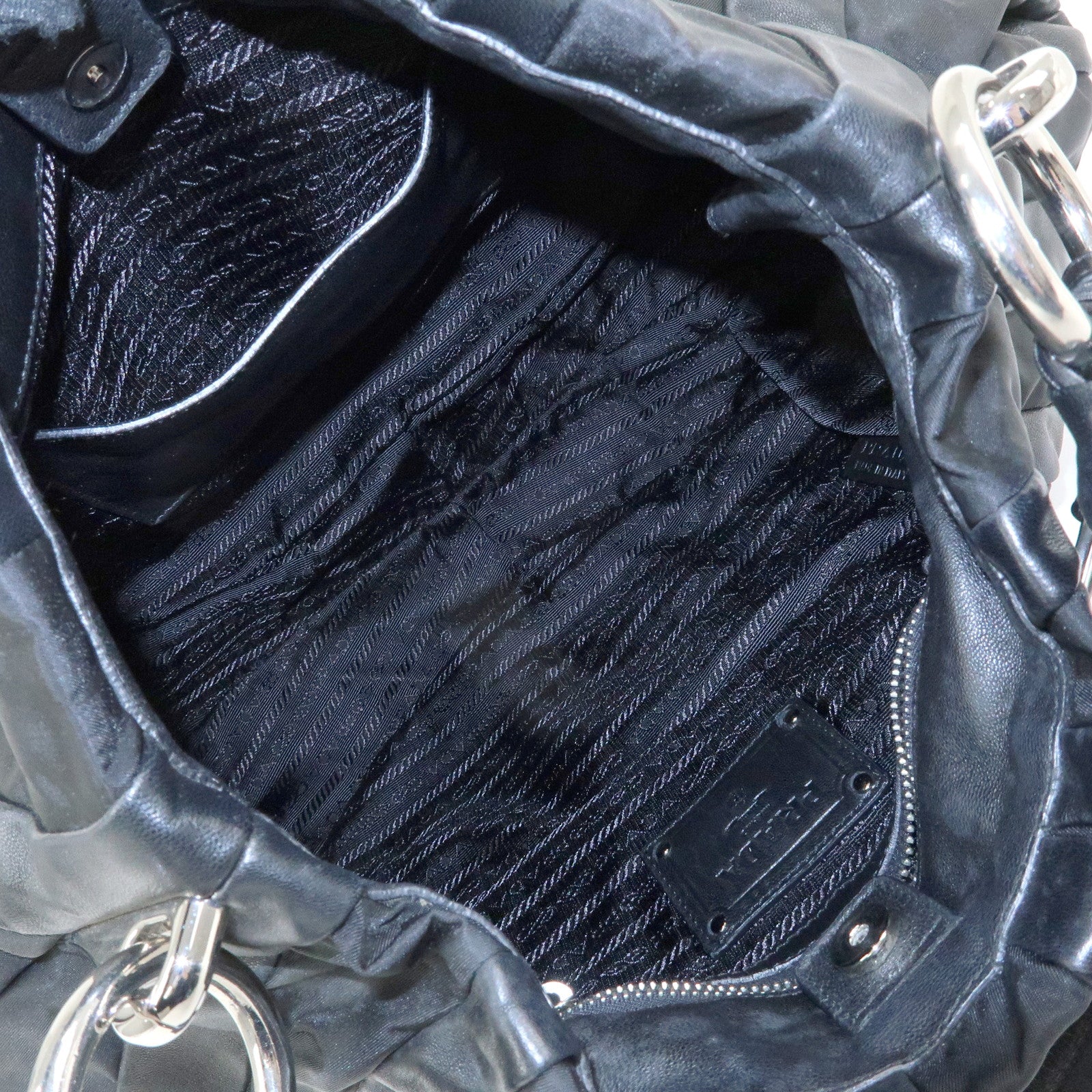 PRADA Leather Nylon Shoulder Bag Hand Bag Black BR4006