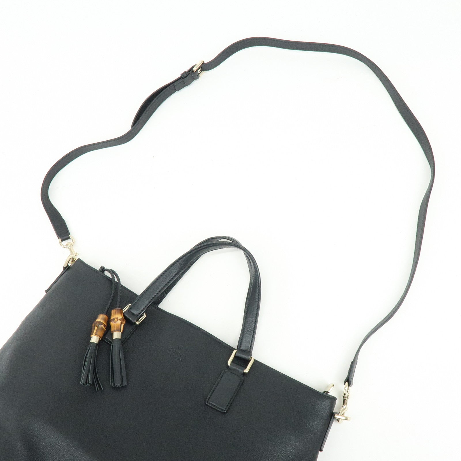 GUCCI Bamboo Leather 2Way Bag Tote Bag Shoulder Bag Black 365345