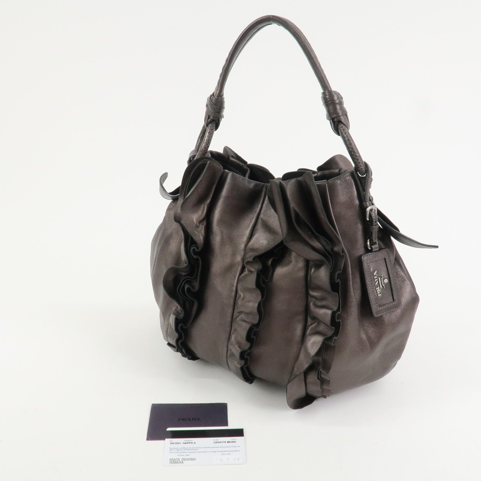 PRADA Logo Nappa Leather Shoulder Bag Hand Bag Bronze BR3993