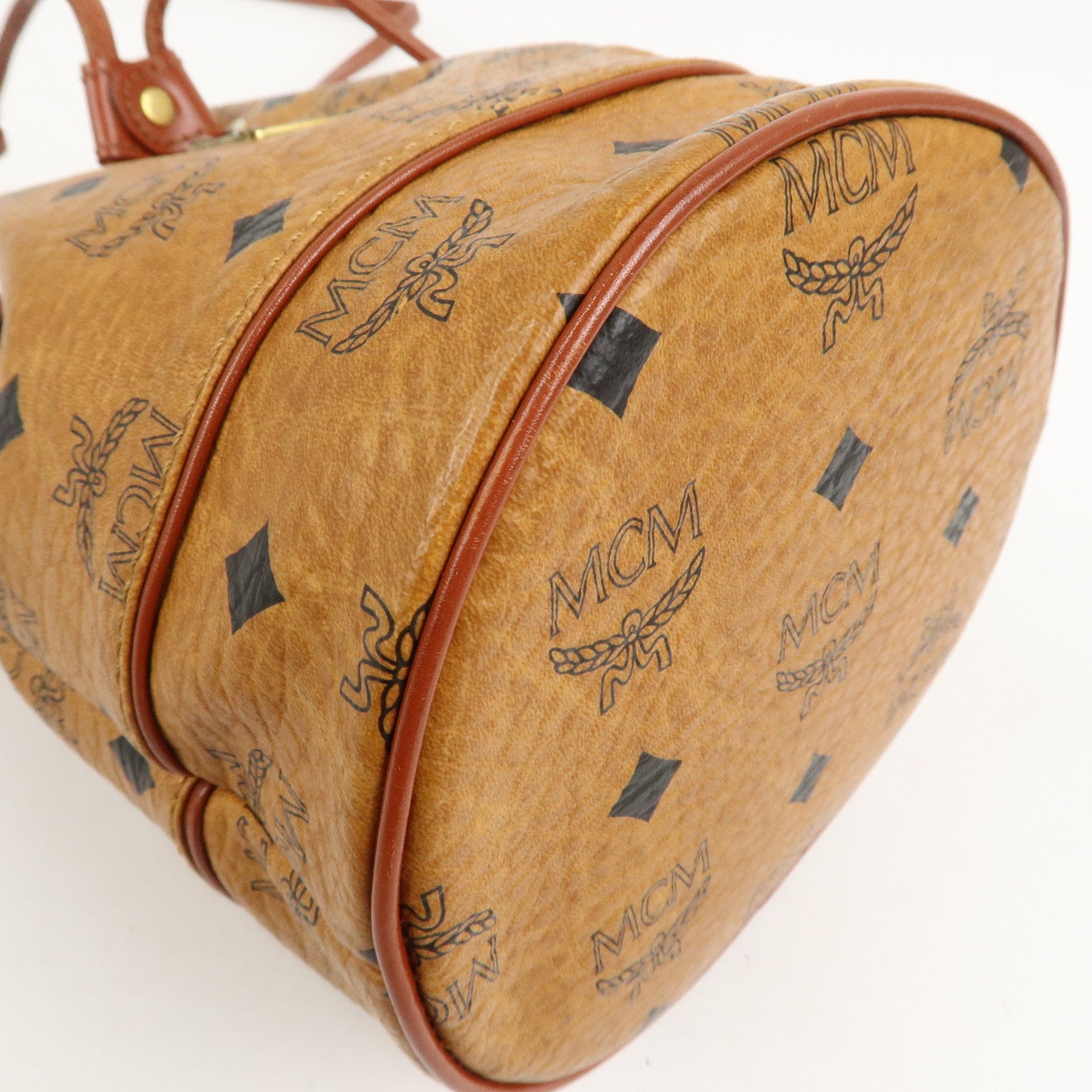 MCM Visetos Leather Drawstring Shoulder Bag Brown