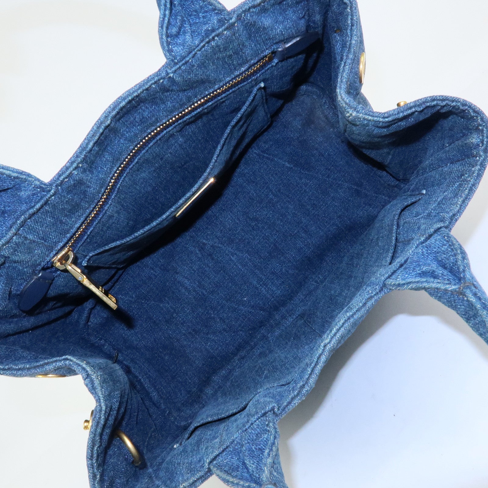 PRADA Triangle Logo Canapa Mini Denim 2Way Bag Hand Bag Blue 1BG439